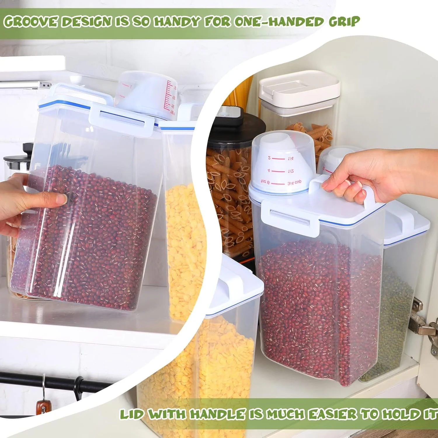 ظرف غلات دوکو، بسته 2 عددی، پخش کننده جو دوسر، سطل ذخیره برنج با طراحی ضد هوا + پیمانه اندازه گیری + دهانه خروجی مناسب برای سازماندهی شکر، دانه، آرد، آجیل، 2.5 لیتر ظرف غلات دوکو، بسته 2 عددی، پخش کننده جو دوسر، سطل ذخیره برنج با طراحی ضد هوا + پیمانه اندازه گیری + دهانه خروجی مناسب برای سازماندهی شکر، دانه، آرد، آجیل، 2.5 لیتر