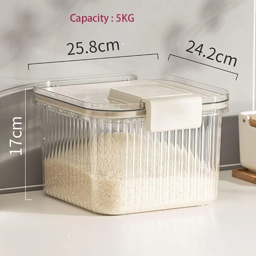 ظرف نگهداری برنج و مواد غذایی خشک فله، سطل برنج پلاستیکی با پیمانه اندازه گیری، جعبه نگهداری برنج، ظرف بزرگ و مهر و موم شده غلات (رنگ: سفید، سایز: S/25.8 * 24.2 * 17cm) ظرف نگهداری برنج و مواد غذایی خشک فله، سطل برنج پلاستیکی با پیمانه اندازه گیری، جعبه نگهداری برنج، ظرف بزرگ و مهر و موم شده غلات (رنگ: سفید، سایز: S/25.8 * 24.2 * 17cm)