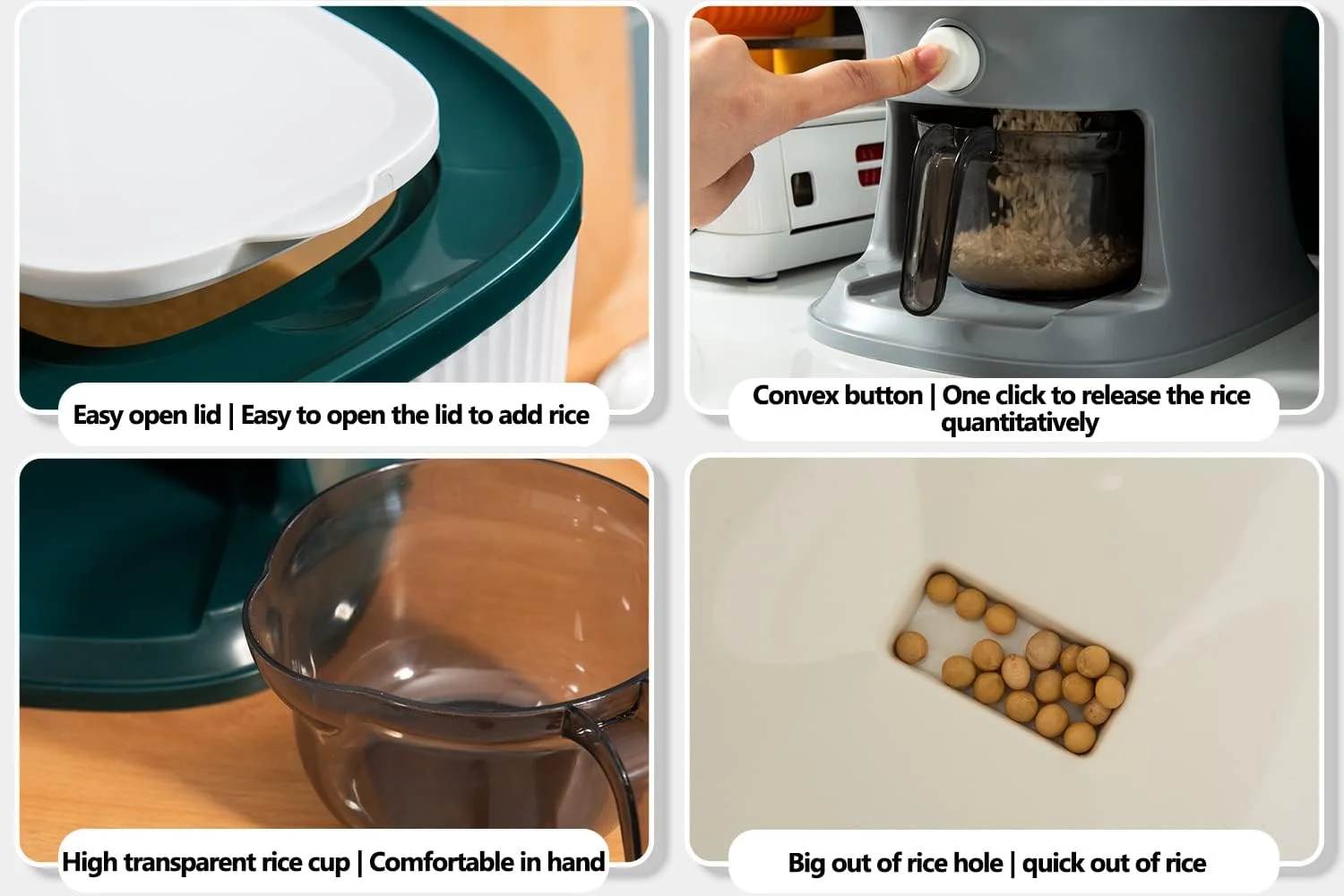 ظرف نگهداری برنج با پیمانه، مخزن نگهداری برنج، جعبه نگهداری برنج، ظرف بزرگ نگهداری مواد غذایی خشک، ظرف غلات، غذای آشپزخانه، ظرف نگهداری غلات، سطل نگهداری اتوماتیک برنج خانگی (سبز-A) ظرف نگهداری برنج با پیمانه، مخزن نگهداری برنج، جعبه نگهداری برنج، ظرف بزرگ نگهداری مواد غذایی خشک، ظرف غلات، غذای آشپزخانه، ظرف نگهداری غلات، سطل نگهداری اتوماتیک برنج خانگی (سبز-A)