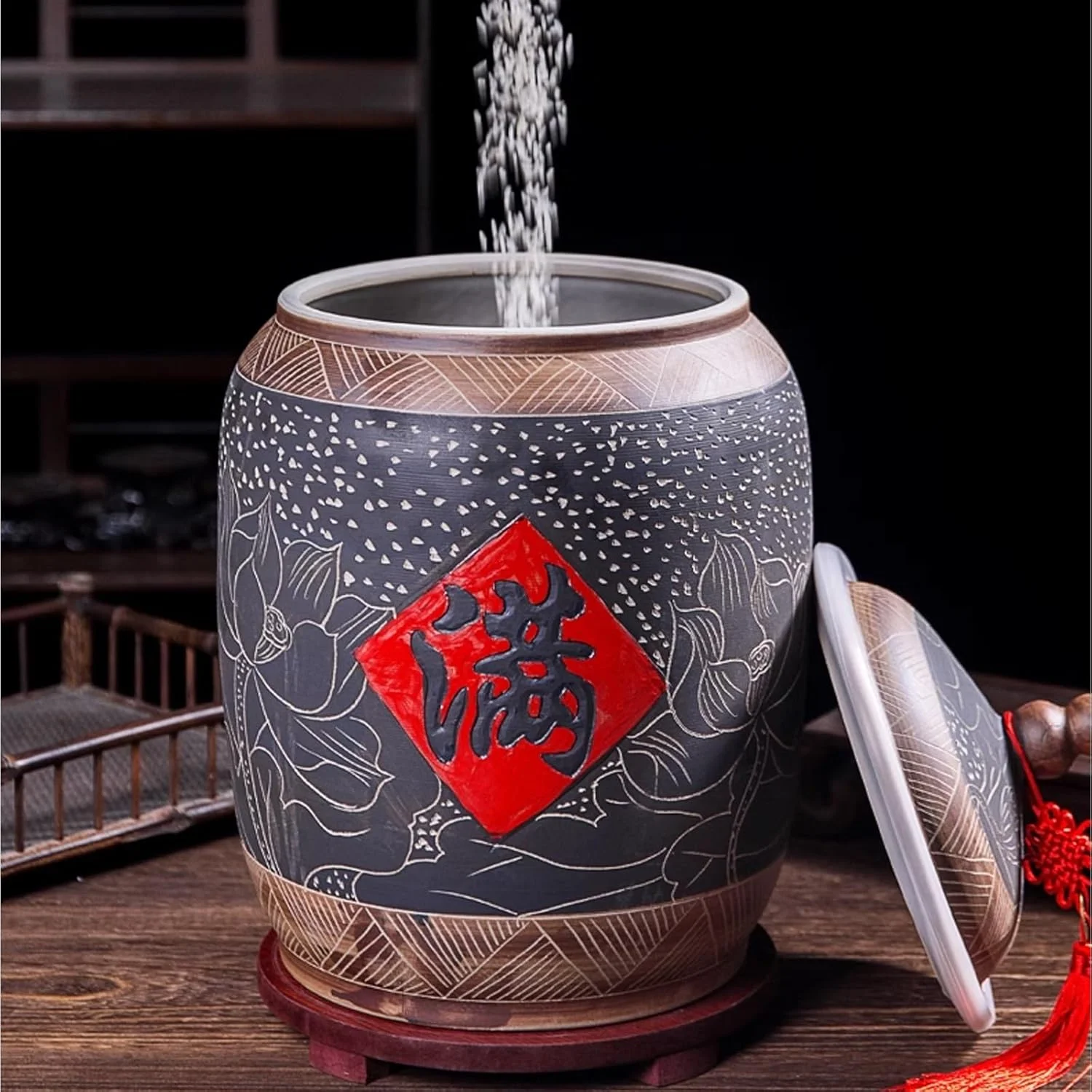 ظرف غلات و برنج، محفظه سرامیکی برای نگهداری غلات در منزل، شیشه بزرگ نگهداری مواد غذایی، گلدان سرامیکی برای نگهداری برنج، ظرف نگهداری برنج، مناسب برای آرد، شکر و غیره ظرف غلات و برنج، محفظه سرامیکی برای نگهداری غلات در منزل، شیشه بزرگ نگهداری مواد غذایی، گلدان سرامیکی برای نگهداری برنج، ظرف نگهداری برنج، مناسب برای آرد، شکر و غیره