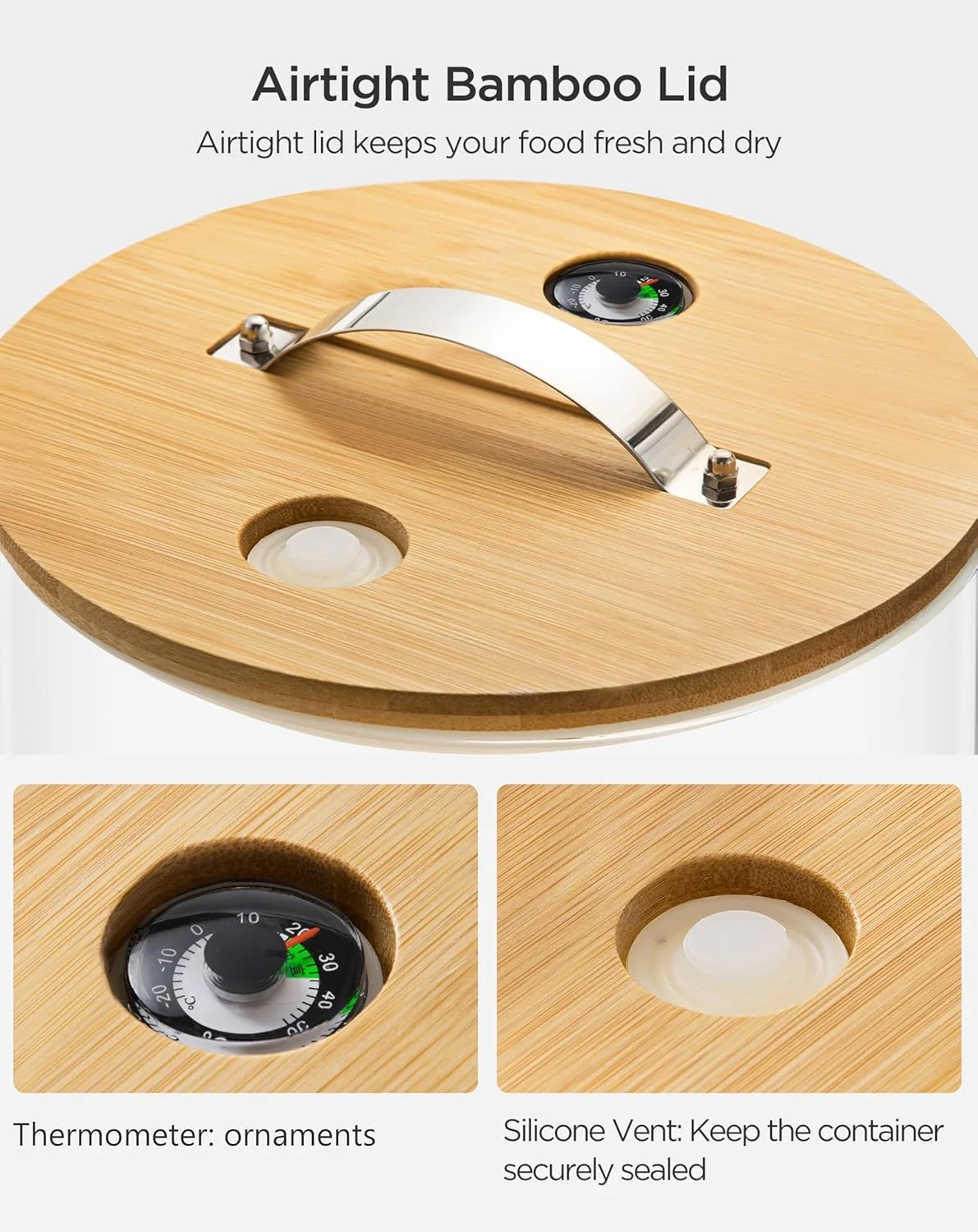 ظرف برنج شیشه ای 7.2 کیلوگرمی HBlife با پایه چوبی، ظرف آرد و غلات با پیمانه اندازه گیری شیشه ای، سطل ذخیره سازی مواد غذایی با درب بامبو و قابلیت نگهداری هوا، 8 لیتر ظرف برنج شیشه ای 7.2 کیلوگرمی HBlife با پایه چوبی، ظرف آرد و غلات با پیمانه اندازه گیری شیشه ای، سطل ذخیره سازی مواد غذایی با درب بامبو و قابلیت نگهداری هوا، 8 لیتر