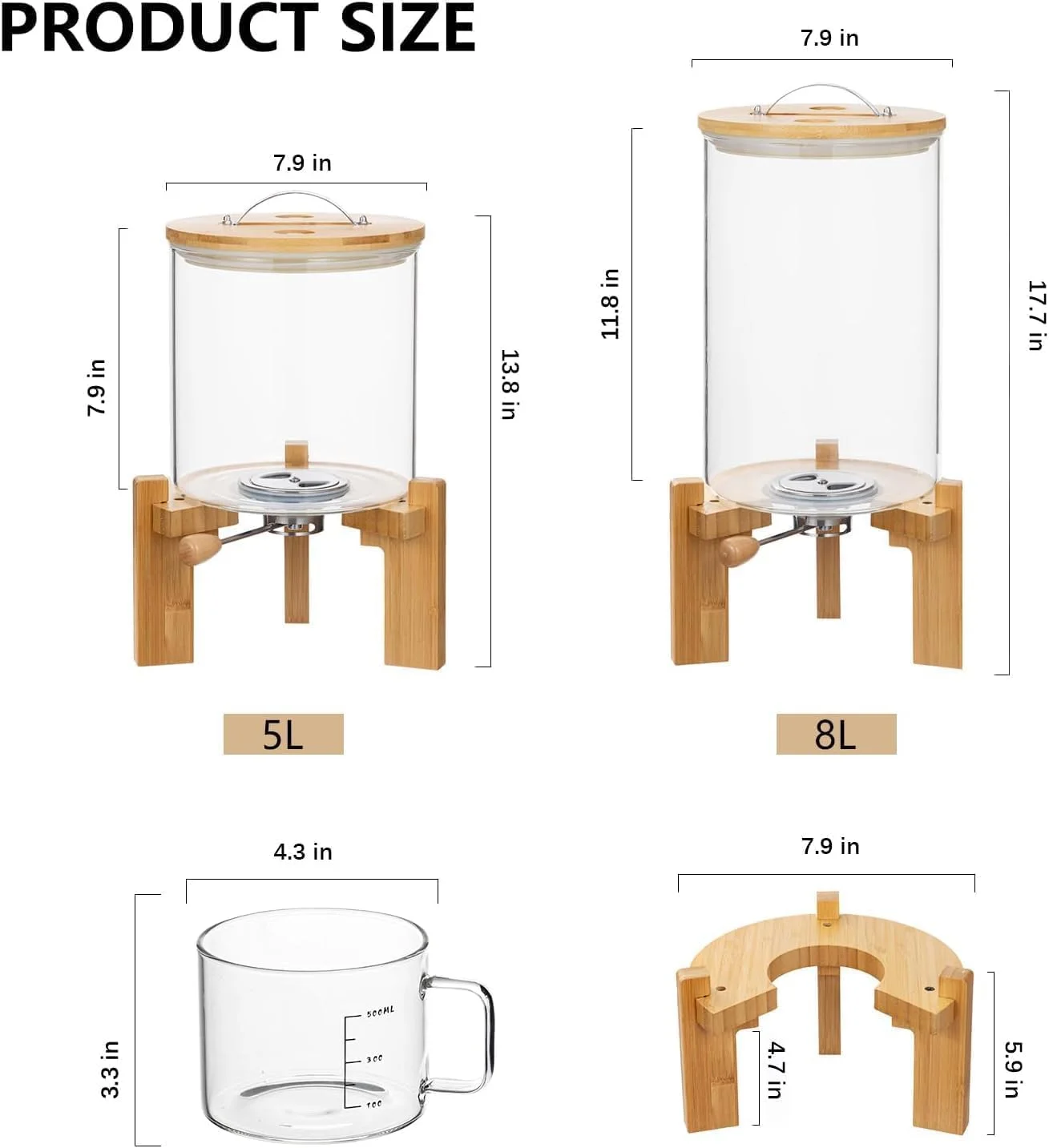 ظرف برنج شیشه ای با پایه چوبی، ظرف آرد و غلات به همراه پیمانه اندازه گیری شیشه ای، سطل ذخیره سازی مواد غذایی برای سازماندهی انبار با درب بامبو محکم، 5 لیتر ظرف برنج شیشه ای با پایه چوبی، ظرف آرد و غلات به همراه پیمانه اندازه گیری شیشه ای، سطل ذخیره سازی مواد غذایی برای سازماندهی انبار با درب بامبو محکم، 5 لیتر