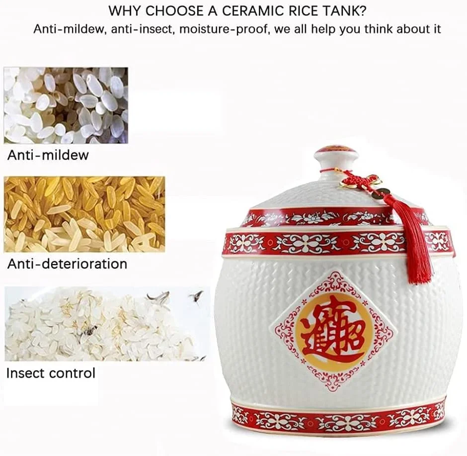 ظرف برنج با ظرفیت بالا، مخزن نگهداری سرامیکی مهر و موم شده، سطل برنج ضد هوا، سطل نگهداری غلات، ظرف پخش کننده غلات (2) ظرف برنج با ظرفیت بالا، مخزن نگهداری سرامیکی مهر و موم شده، سطل برنج ضد هوا، سطل نگهداری غلات، ظرف پخش کننده غلات (2)