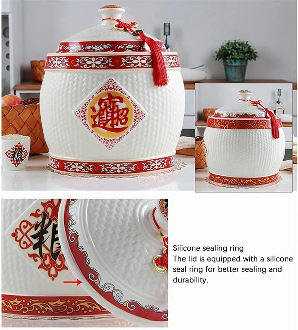 ظرف برنج با ظرفیت بالا، مخزن نگهداری سرامیکی مهر و موم شده، سطل برنج ضد هوا، سطل نگهداری غلات، ظرف پخش کننده غلات (2) ظرف برنج با ظرفیت بالا، مخزن نگهداری سرامیکی مهر و موم شده، سطل برنج ضد هوا، سطل نگهداری غلات، ظرف پخش کننده غلات (2)