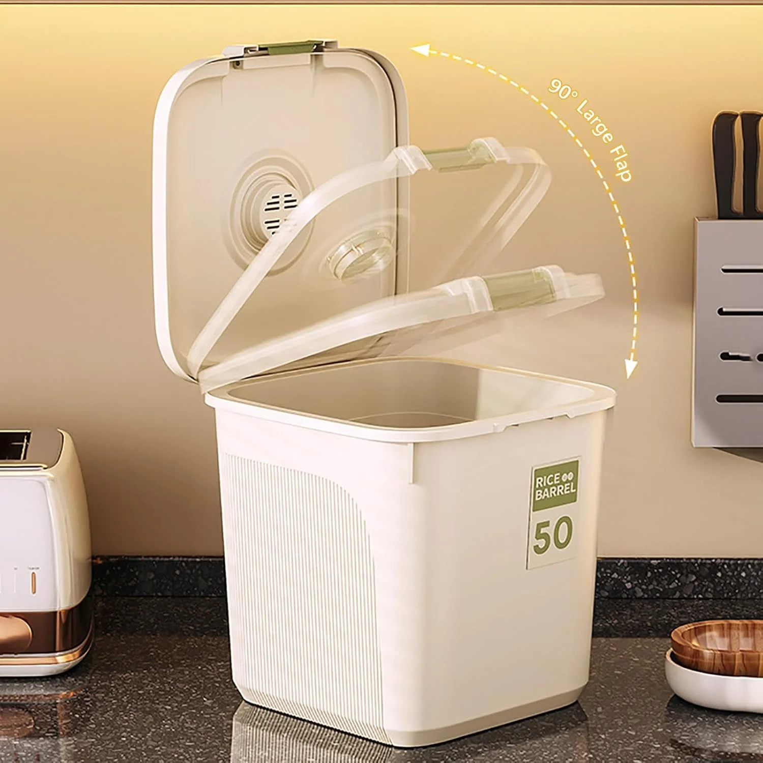 ظرف نگهداری برنج، ظرف غلات پلاستیکی قابل حمل برای آشپزخانه، حلقه آب بندی ضخیم شده، ضد آب و ضد گرد و غبار، سطل ذخیره سازی برای لوبیا، آرد، غذای حیوانات خانگی، 30 کیلوگرم، سفید ظرف نگهداری برنج، ظرف غلات پلاستیکی قابل حمل برای آشپزخانه، حلقه آب بندی ضخیم شده، ضد آب و ضد گرد و غبار، سطل ذخیره سازی برای لوبیا، آرد، غذای حیوانات خانگی، 30 کیلوگرم، سفید