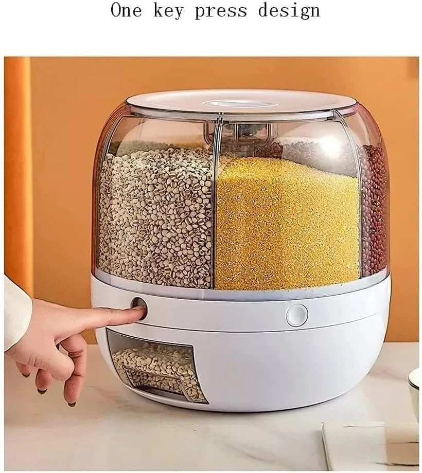 ظرف نگهداری غلات، دستگاه پخش کننده برنج 10 کیلویی چرخشی، دستگاه پخش کننده مواد غذایی 360 درجه خروجی یک کلیکی، ظرف گرد نگهداری برنج آشپزخانه برای غلات کوچک، لوبیا، برنج ظرف نگهداری غلات، دستگاه پخش کننده برنج 10 کیلویی چرخشی، دستگاه پخش کننده مواد غذایی 360 درجه خروجی یک کلیکی، ظرف گرد نگهداری برنج آشپزخانه برای غلات کوچک، لوبیا، برنج