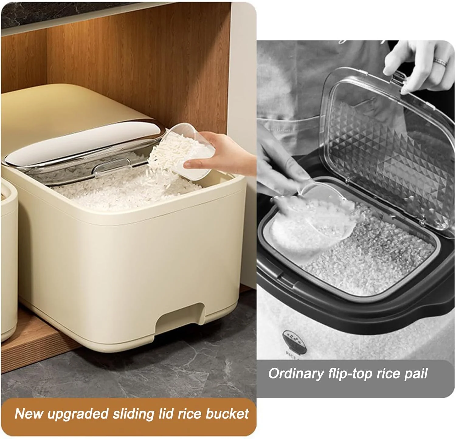 ظرف نگهداری برنج 5 کیلوگرمی، مخزن برنج با درب و پیمانه اندازه گیری، ظروف نگهداری غلات غذایی، ظروف نگهداری حبوبات، سطل پخش کننده غلات ضد رطوبت برای آشپزخانه، مناسب برای سویا، ذرت و جو دوسر ظرف نگهداری برنج 5 کیلوگرمی، مخزن برنج با درب و پیمانه اندازه گیری، ظروف نگهداری غلات غذایی، ظروف نگهداری حبوبات، سطل پخش کننده غلات ضد رطوبت برای آشپزخانه، مناسب برای سویا، ذرت و جو دوسر