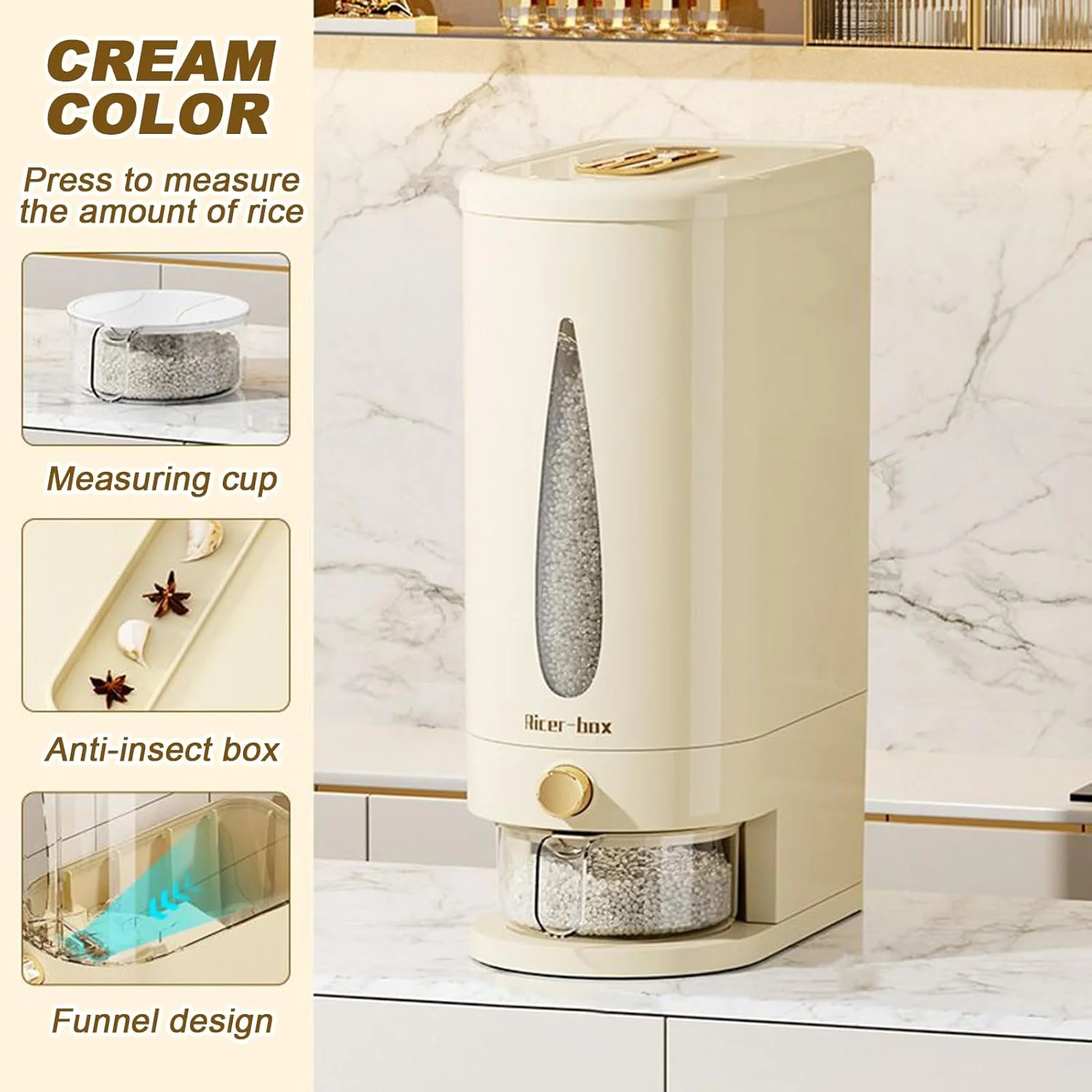 ظرف برنج، ظرف پخش کننده مواد غذایی با درب، نگهدارنده غلات خشک خانگی مهر و موم شده و ضد هوا برای سازماندهی انبار آشپزخانه ظرف برنج، ظرف پخش کننده مواد غذایی با درب، نگهدارنده غلات خشک خانگی مهر و موم شده و ضد هوا برای سازماندهی انبار آشپزخانه