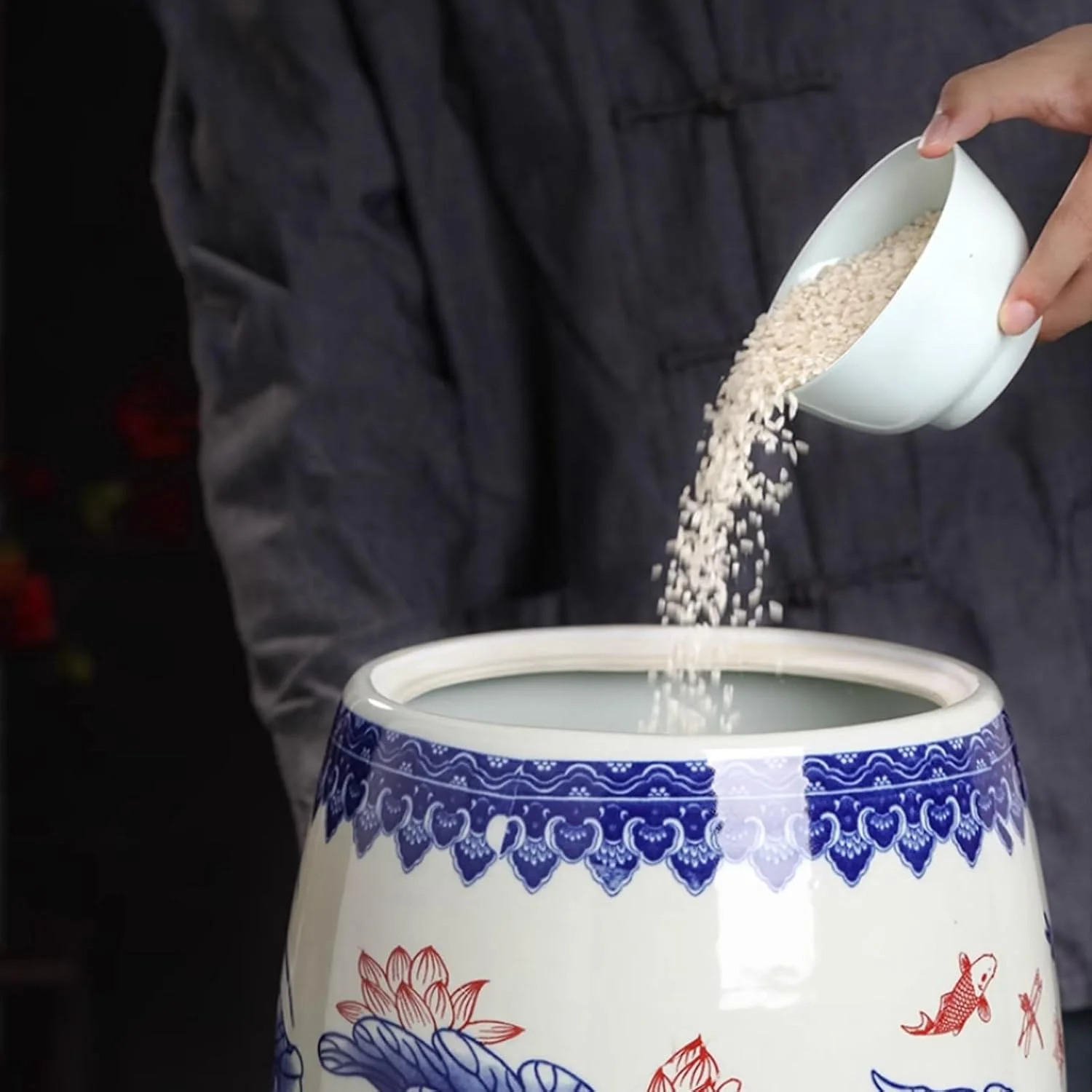 ظرف برنج سرامیکی استوانه ای بزرگ با درب، محفظه نگهداری مواد غذایی، جعبه نگهداری برنج، ظرف کلاسیک برنج، شیشه نگهداری مواد غذایی برای آرد و شکر، تک رنگ - 15 کیلوگرم A ظرف برنج سرامیکی استوانه ای بزرگ با درب، محفظه نگهداری مواد غذایی، جعبه نگهداری برنج، ظرف کلاسیک برنج، شیشه نگهداری مواد غذایی برای آرد و شکر، تک رنگ - 15 کیلوگرم A