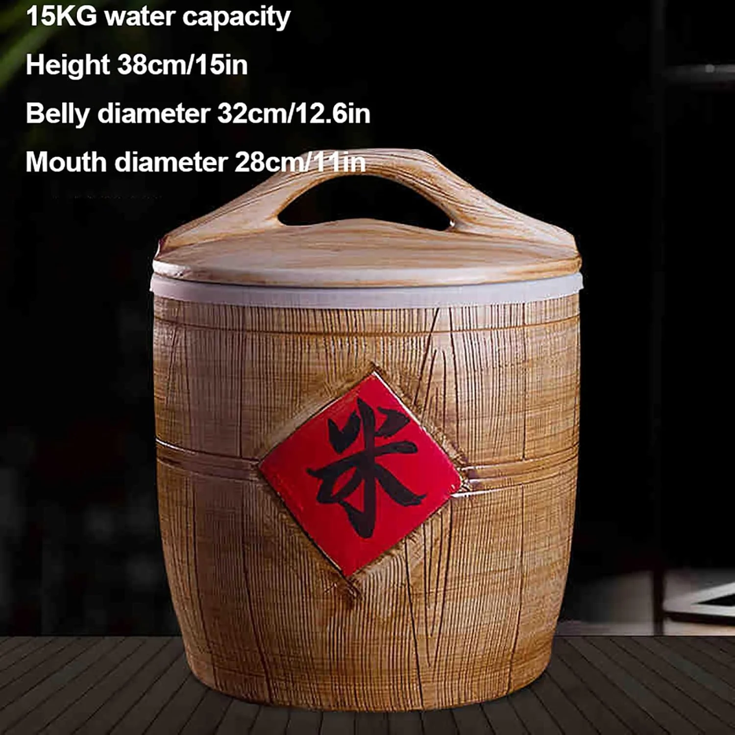 ظرف سرامیکی استوانه ای برنج با درب، ظرف نگهداری مواد غذایی فله ای و برنج - ظرف پخش کننده برنج، سطل نگهداری مواد غذایی برای غلات، تنقلات، آب نبات، دانه های قهوه، پخش کننده مواد غذایی، پخش کننده غلات