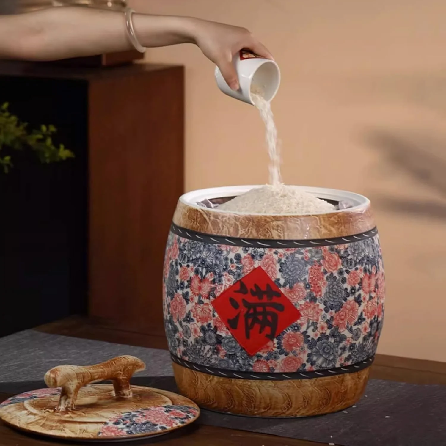 ظرف برنج سرامیکی استوانه ای، سطل برنج سرامیکی چینی با درب، جعبه نگهداری برنج، ظرف برنج رترو، شیشه نگهداری مواد غذایی برای قهوه و شکر، تک رنگ - 5 کیلوگرم A ظرف برنج سرامیکی استوانه ای، سطل برنج سرامیکی چینی با درب، جعبه نگهداری برنج، ظرف برنج رترو، شیشه نگهداری مواد غذایی برای قهوه و شکر، تک رنگ - 5 کیلوگرم A