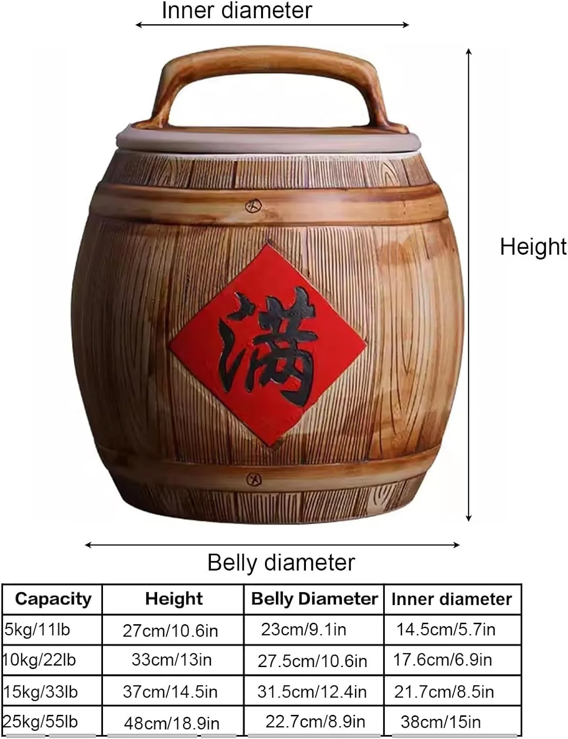 ظرف برنج سرامیکی، محفظه برنج، ظرف برنج سرامیکی با درب، ظرف نگهداری مواد غذایی، مناسب برای جعبه نگهداری دانه ذرت (33 * 27.5 * 17.5 سانتی متر)