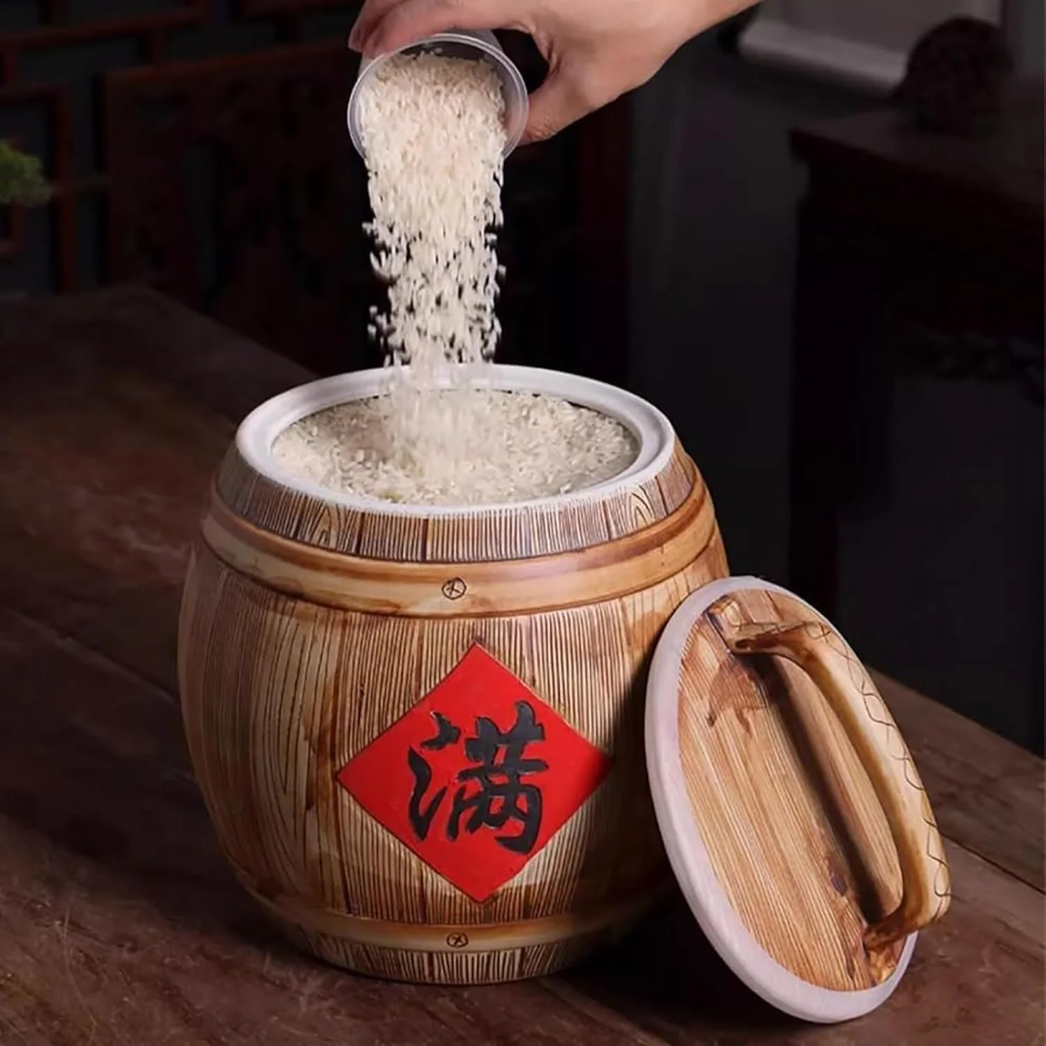 ظرف برنج سرامیکی، محفظه برنج، ظرف برنج سرامیکی با درب، ظرف نگهداری مواد غذایی، مناسب برای جعبه نگهداری دانه ذرت (33 * 27.5 * 17.5 سانتی متر)