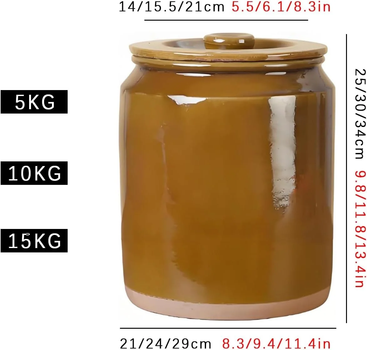 ظرف برنج سرامیکی، مخزن برنج، ظرف برنج سرامیکی با درب محکم، ظرف نگهداری برنج آشپزخانه برای کلوچه، غلات، آرد، شکر (15 کیلوگرم)