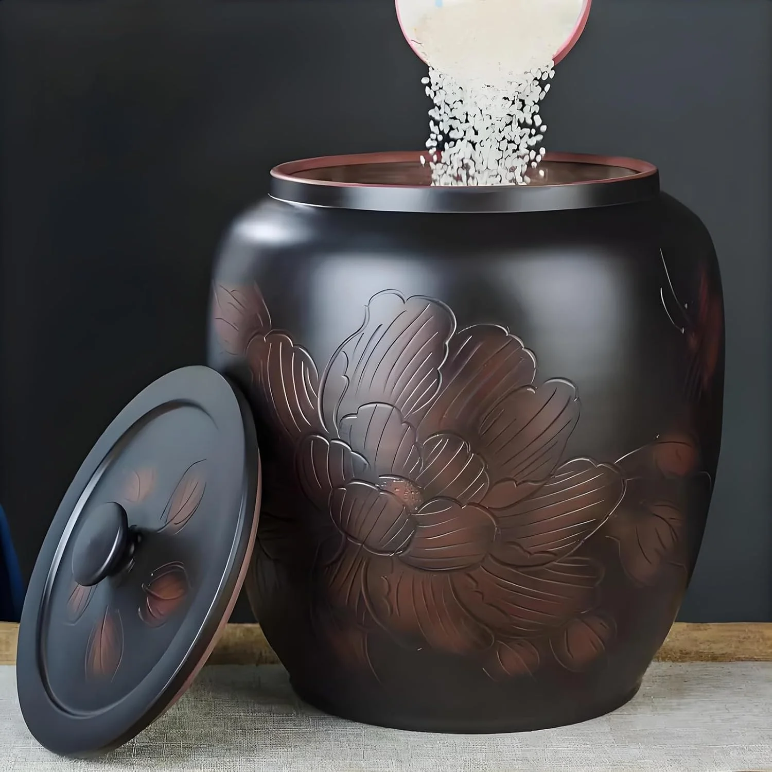 ظرف برنج سرامیکی، سطل برنج سرامیکی با درب، ظرف نگهداری برنج کلاسیک، ظرف نگهداری مواد غذایی، ظرف برنج چینی، برای آرد، شکر، بلغور جو دوسر (15 کیلوگرم)