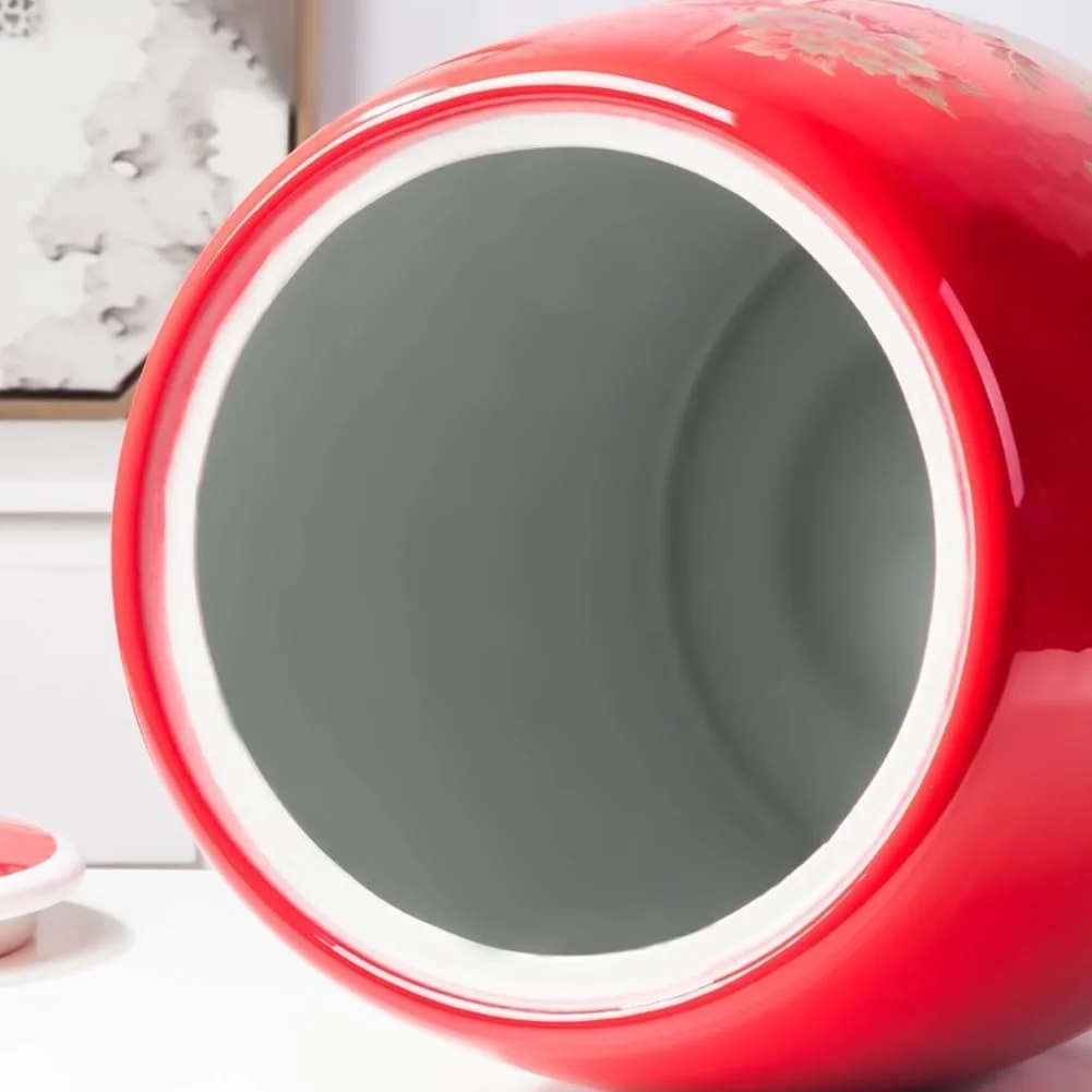 ظرف سرامیکی نگهداری مواد غذایی، ظرف نگهداری برنج، سطل سرامیکی برنج، جعبه نگهداری برنج، ظرف برنج مهر و موم شده، ظرف غلات و برنج برای آشپزخانه (قرمز، 25 کیلوگرم) (مشکی 15 کیلوگرم)
