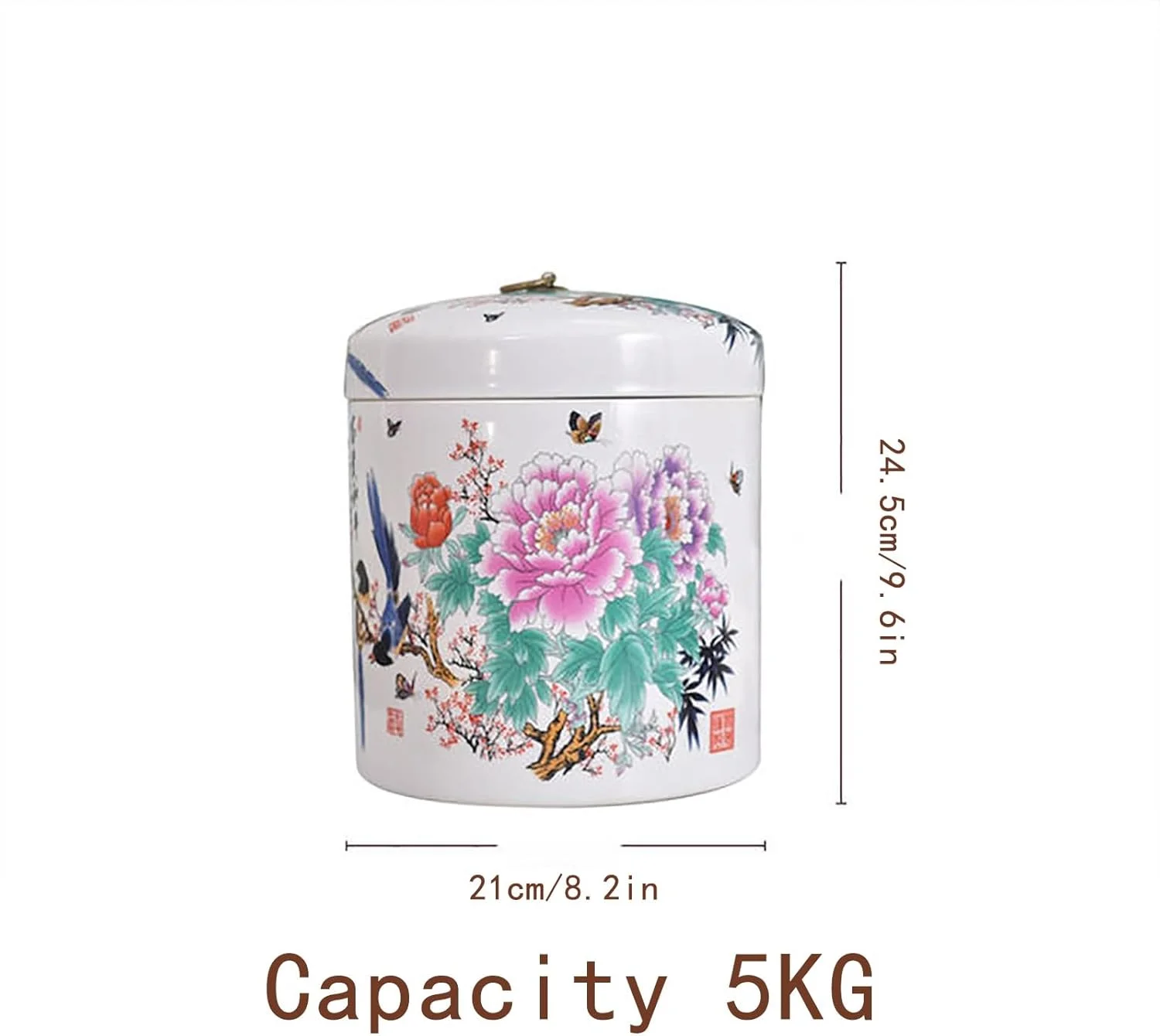 ظرف سرامیکی نگهداری برنج، سطل برنج مهر و موم شده، جعبه نگهداری برنج، کوزه بزرگ برنج، پخش کننده بزرگ برنج، قابلمه برنج مهر و موم شده با ظرفیت بزرگ، سطل نگهداری غذای گربه و سگ با ظرفیت بزرگ، طراحی چینی (D)