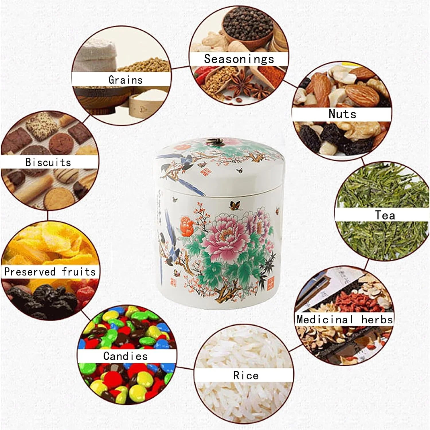 ظرف سرامیکی نگهداری برنج، سطل برنج مهر و موم شده، جعبه نگهداری برنج، کوزه بزرگ برنج، پخش کننده بزرگ برنج، قابلمه برنج مهر و موم شده با ظرفیت بزرگ، سطل نگهداری غذای گربه و سگ با ظرفیت بزرگ، طراحی چینی (D)