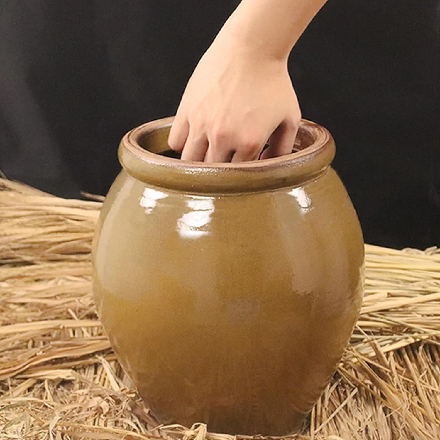 ظرف برنج سرامیکی، کوزه بزرگ سرامیکی برای برنج، سطل برنج سرامیکی با درب، ظروف نگهداری مواد غذایی سرامیکی، برای نگهداری آرد، شکر، محصولات پخته شده (ظرفیت B-25 کیلوگرم)