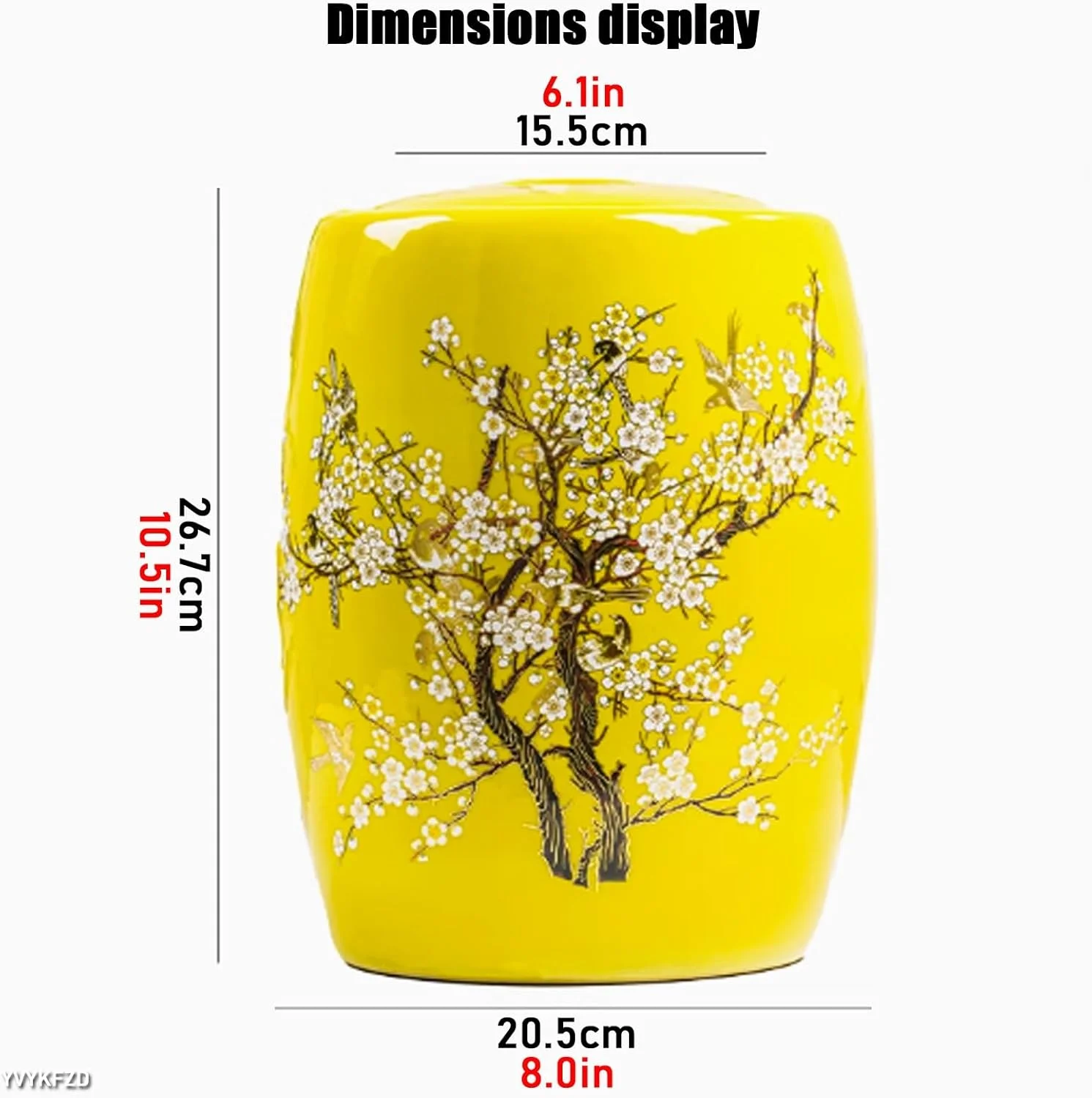 ظرف برنج سرامیکی، محفظه بزرگ نگهداری برنج، استوانه سرامیکی برنج با درب، شیشه نگهداری مواد غذایی به سبک قدیمی، پخش کننده غلات برای نگهداری آرد، زرد 5 کیلوگرم