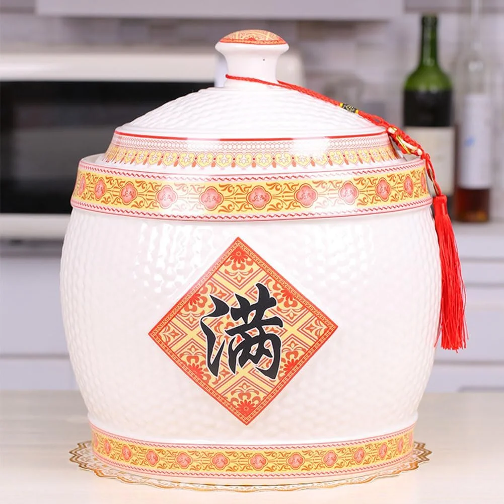 ظرف برنج سرامیکی، کوزه نگهداری مواد غذایی سرامیکی، ظرف نگهداری برنج، جعبه نگهداری غلات، جعبه برنج مهر و موم شده، ظرف برنج غلات، سطل برنج آشپزخانه خانگی، D