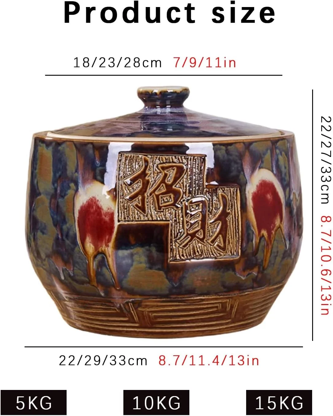 ظرف برنج سرامیکی، محفظه برنج با درب، استوانه برنج سرامیکی، ظرف نگهداری مواد غذایی، جعبه بزرگ نگهداری برنج مهر و موم شده، پخش کننده غلات، برای آرد، ذرت، برنج (از C، 10 کیلوگرم)