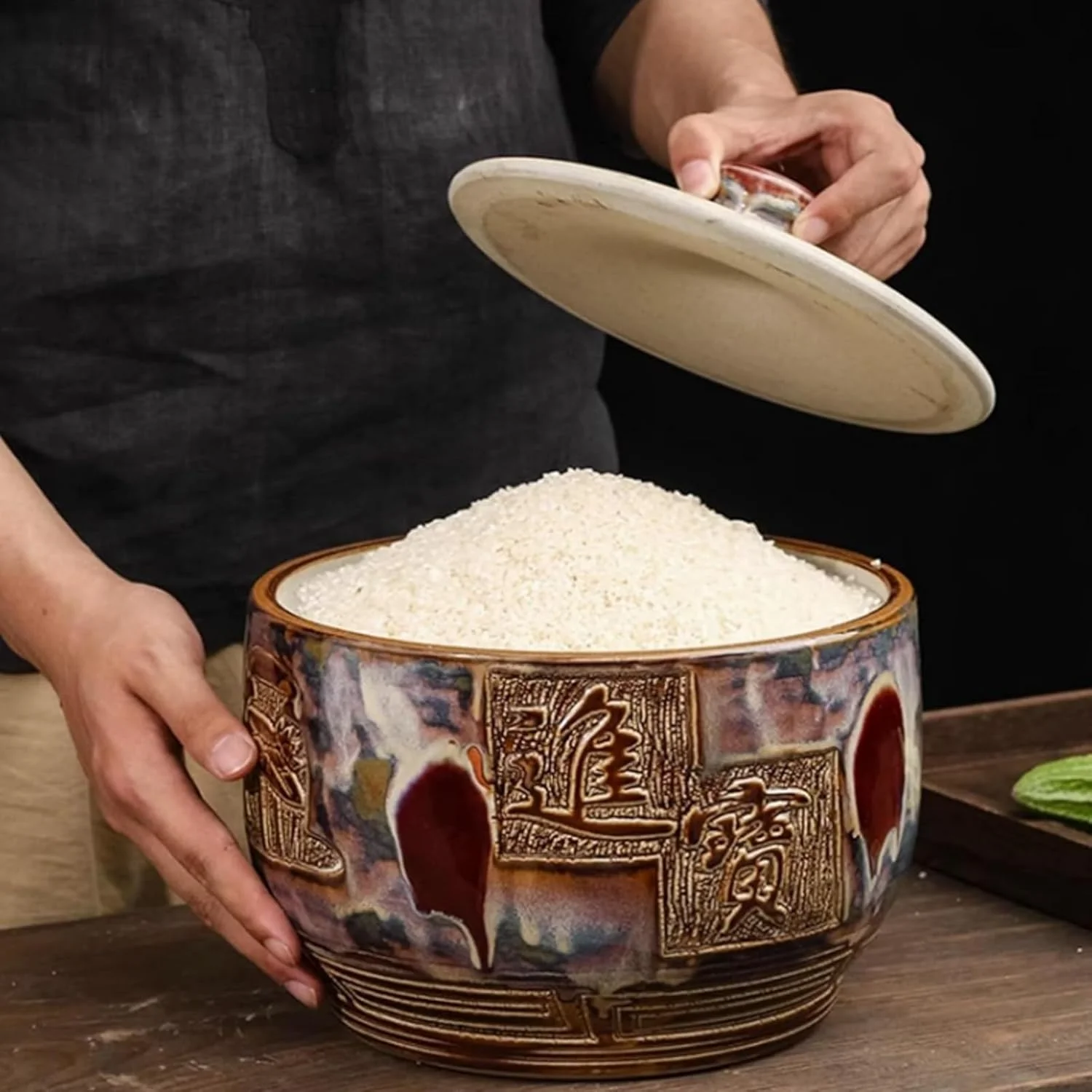 ظرف برنج سرامیکی، محفظه برنج با درب، استوانه برنج سرامیکی، ظرف نگهداری مواد غذایی، جعبه بزرگ نگهداری برنج مهر و موم شده، پخش کننده غلات، برای آرد، ذرت، برنج (از C، 10 کیلوگرم)
