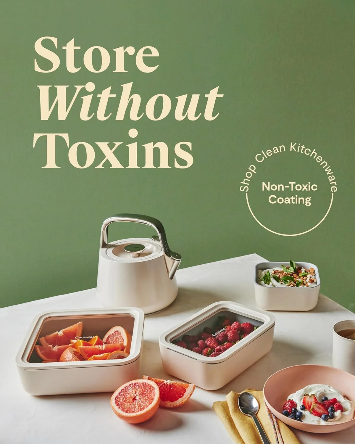 ظرف نگهداری غذای شیشه ای کاراوی، ظرف شیشه ای 10 پیمانه، ظرف غذای با روکش سرامیکی، نگهداری آسان، غیر سمی، ظرف ناهار چسبنده با درب شیشه ای. ماشین ظرفشویی، فر، شکل مربع، کرم