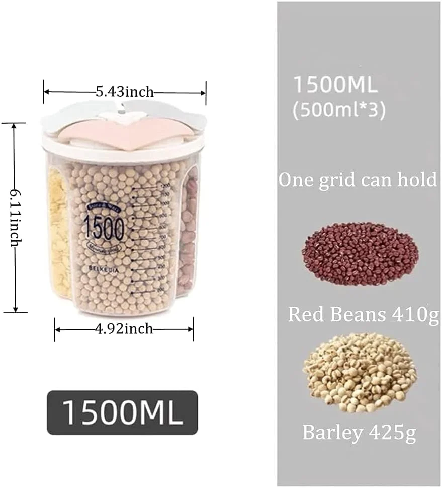 مخزن ذخیره سازی محفظه دار Bukela، ظرف نگهداری مواد غذایی ضد هوا، پخش کننده غلات پلاستیکی بدون BPA با درب و محفظه برای غلات، شکر، آرد، برنج، آجیل و تنقلات (1500 میلی لیتر) مخزن ذخیره سازی محفظه دار Bukela، ظرف نگهداری مواد غذایی ضد هوا، پخش کننده غلات پلاستیکی بدون BPA با درب و محفظه برای غلات، شکر، آرد، برنج، آجیل و تنقلات (1500 میلی لیتر)