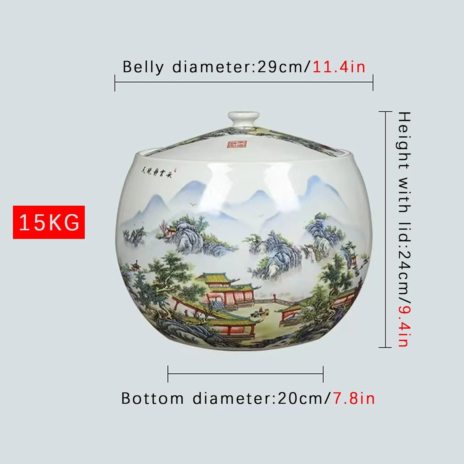 ظرف برنج سرامیکی، محفظه برنج، استوانه برنج سرامیکی، ظرف نگهداری غلات با درب، ظرف ذخیره برنج، پخش کننده مواد غذایی (مدل J)