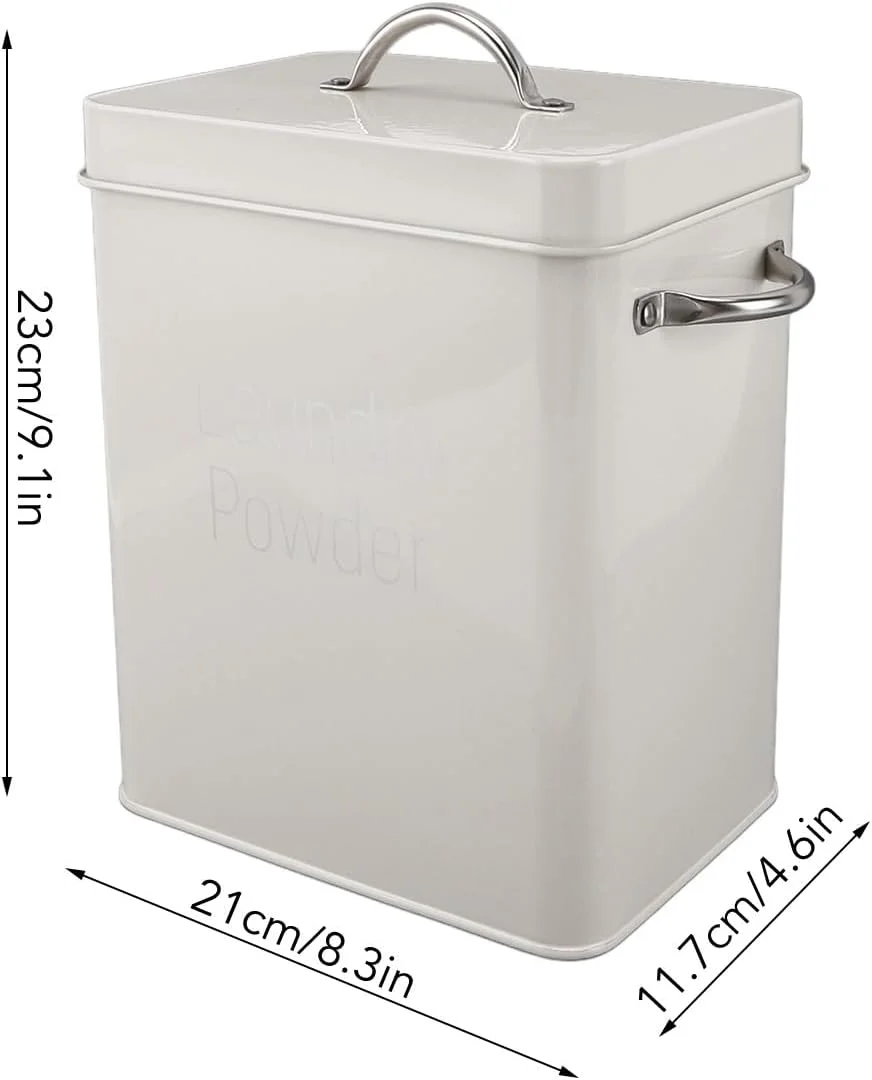 ظرف پودر لباسشویی BROLEO، ظرف استیل ضد زنگ برای اتاق لباسشویی با ابعاد 20x16x11.7 سانتی متر، ظرف پودر لباسشویی فلزی به همراه قاشق برای اتاق لباسشویی