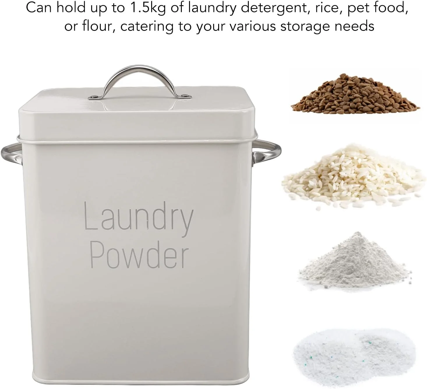 ظرف پودر لباسشویی BROLEO، ظرف استیل ضد زنگ برای اتاق لباسشویی با ابعاد 20x16x11.7 سانتی متر، ظرف پودر لباسشویی فلزی به همراه قاشق برای اتاق لباسشویی