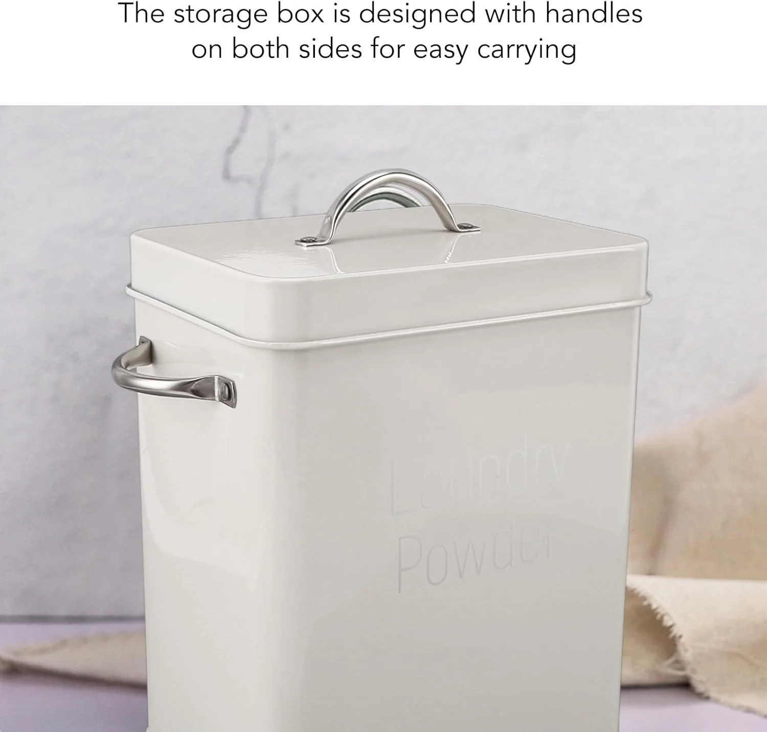 ظرف پودر لباسشویی BROLEO، ظرف استیل ضد زنگ برای اتاق لباسشویی با ابعاد 20x16x11.7 سانتی متر، ظرف پودر لباسشویی فلزی به همراه قاشق برای اتاق لباسشویی