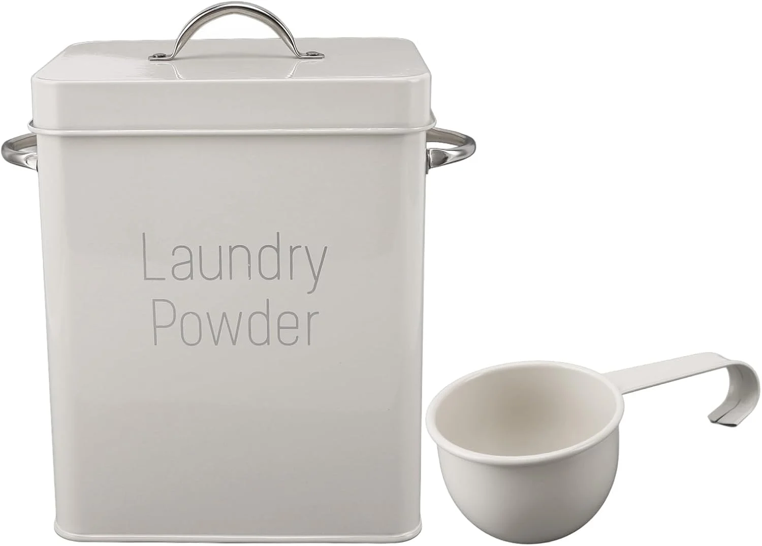 ظرف پودر لباسشویی BROLEO، ظرف استیل ضد زنگ برای اتاق لباسشویی با ابعاد 20x16x11.7 سانتی متر، ظرف پودر لباسشویی فلزی به همراه قاشق برای اتاق لباسشویی