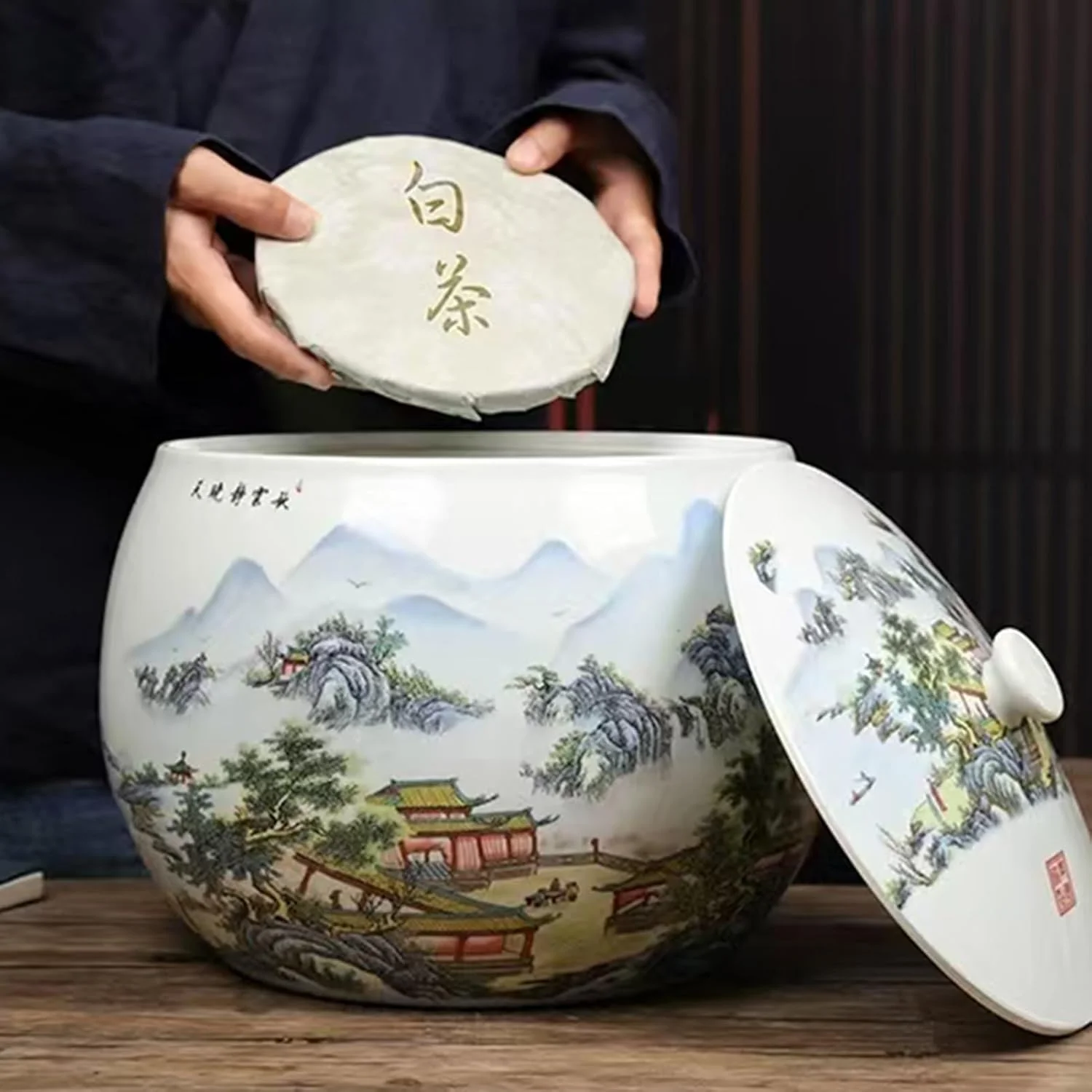 ظرف برنج سرامیکی، محفظه برنج، استوانه برنج سرامیکی، ظرف نگهداری غلات با درب، ظرف ذخیره برنج، پخش کننده مواد غذایی (مدل J)