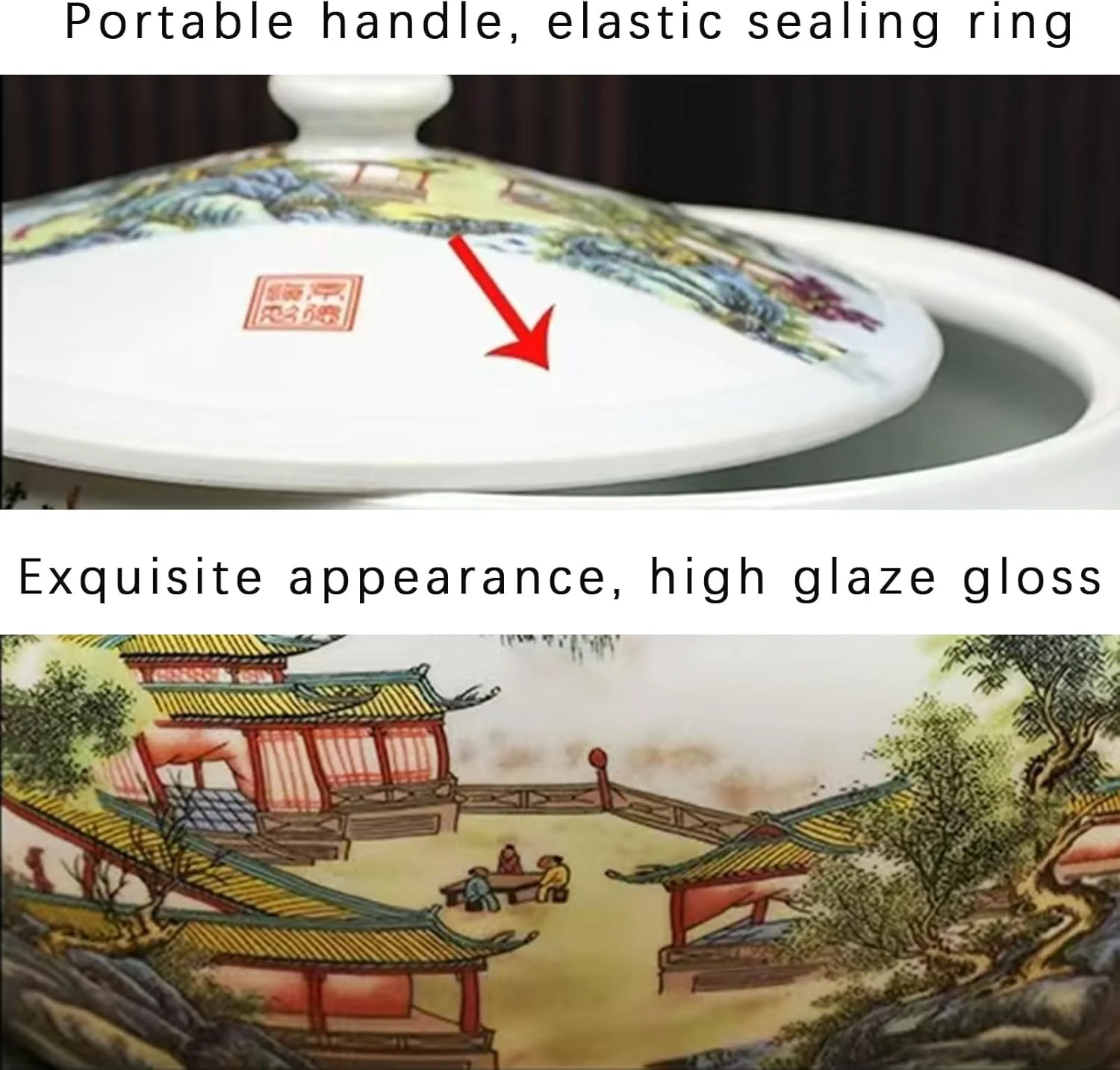 ظرف برنج سرامیکی، محفظه برنج، استوانه برنج سرامیکی، ظرف نگهداری غلات با درب، ظرف ذخیره برنج، پخش کننده مواد غذایی (مدل J)