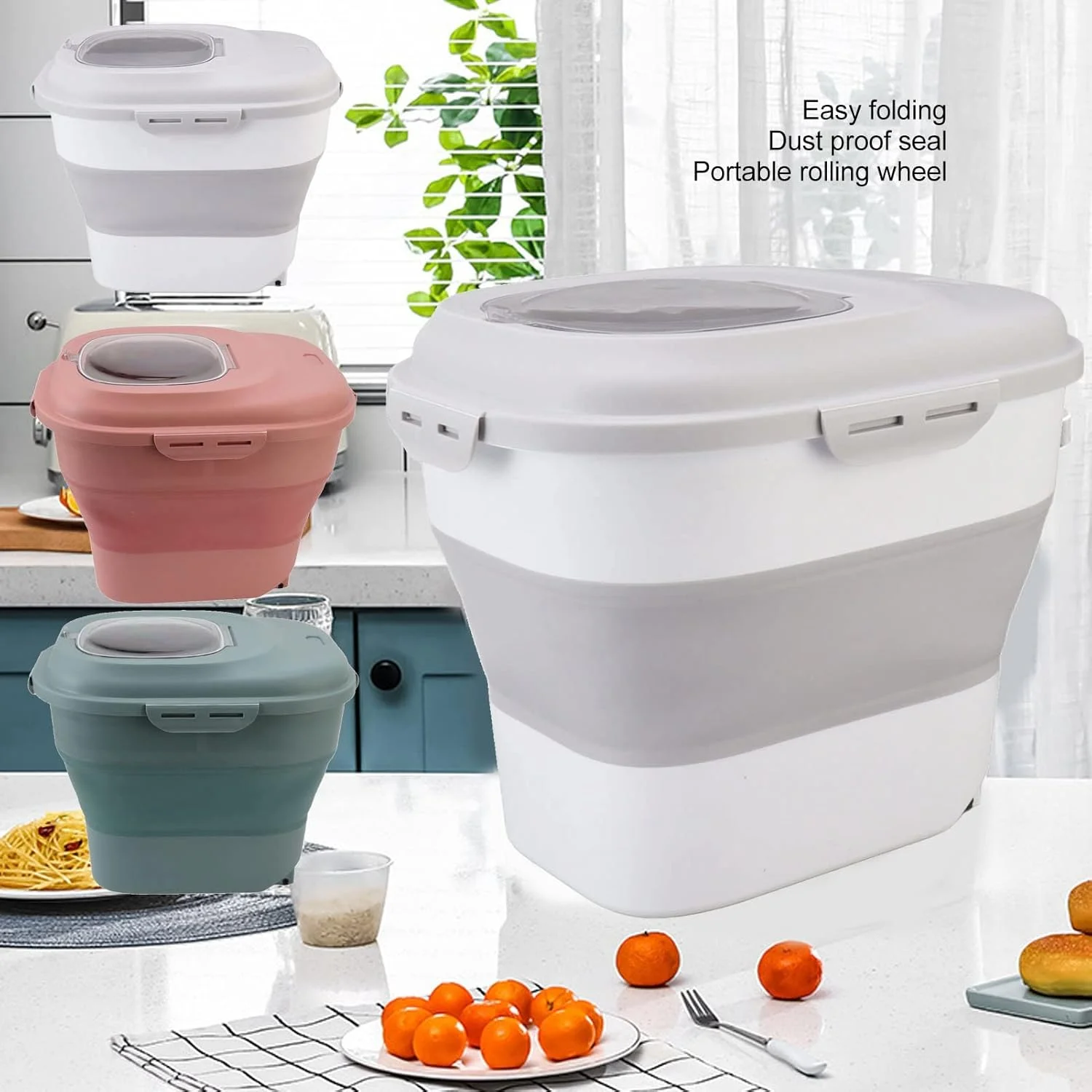 ظرف نگهداری تاشو برنج Banapoy، ظرف بزرگ برنج 15 تا 50 کیلوگرمی، ظرف نگهداری تاشو غلات، غذای گربه و سگ با پیمانه اندازه گیری و چرخ، نگهدارنده غذای خشک ظرف نگهداری تاشو برنج Banapoy، ظرف بزرگ برنج 15 تا 50 کیلوگرمی، ظرف نگهداری تاشو غلات، غذای گربه و سگ با پیمانه اندازه گیری و چرخ، نگهدارنده غذای خشک