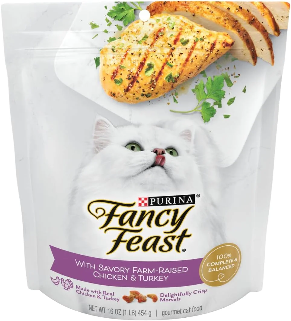 غذای خشک گربه با طعم مرغ و بوقلمون Fancy Feast (دو بسته) (453 گرم) غذای خشک گربه با طعم مرغ و بوقلمون Fancy Feast (دو بسته) (453 گرم)