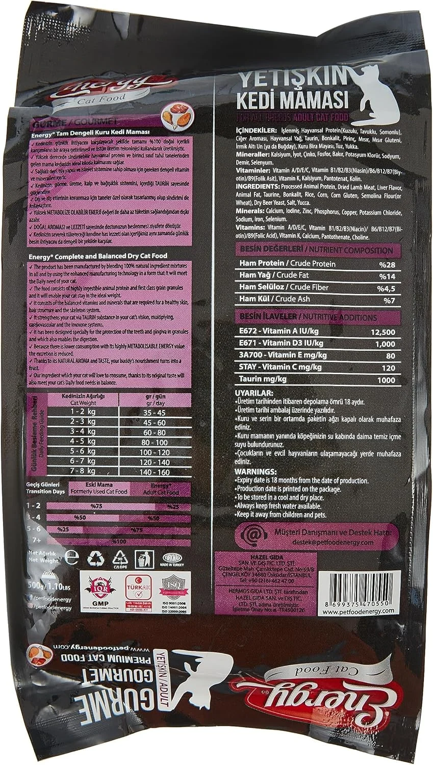 غذای خشک گربه انرژی - غذای خشک ممتاز گربه، طعم لذیذ، تغذیه متعادل، انرژی و طعم - 500 گرم غذای خشک گربه انرژی - غذای خشک ممتاز گربه، طعم لذیذ، تغذیه متعادل، انرژی و طعم - 500 گرم