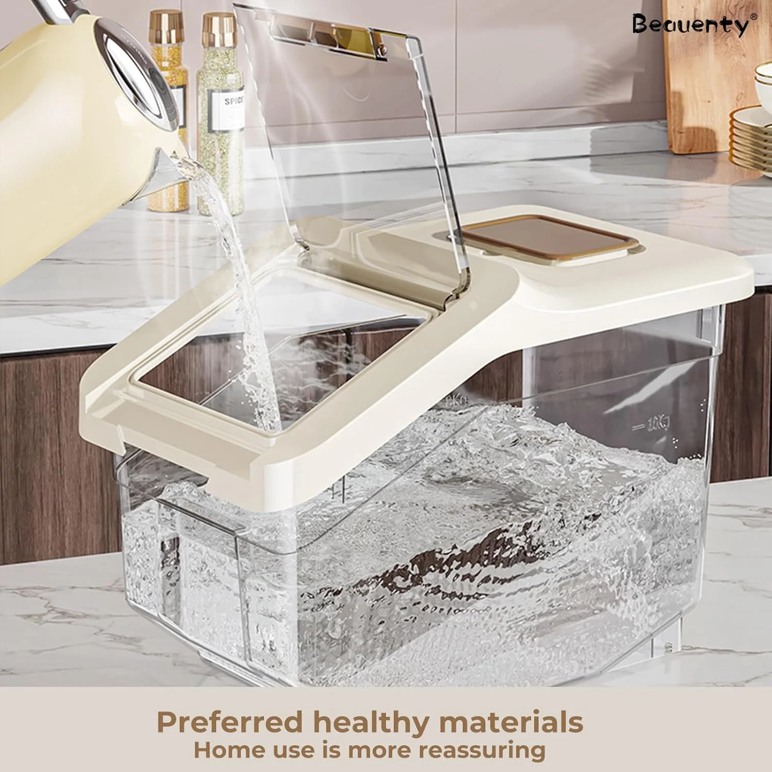 ظرف نگهداری برنج Beauenty، جعبه نگهداری برنج درب دار، جعبه نگهداری مواد غذایی خشک 10 کیلوگرمی/15 کیلوگرمی، بدون BPA (10 کیلوگرم، سفید) ظرف نگهداری برنج Beauenty، جعبه نگهداری برنج درب دار، جعبه نگهداری مواد غذایی خشک 10 کیلوگرمی/15 کیلوگرمی، بدون BPA (10 کیلوگرم، سفید)