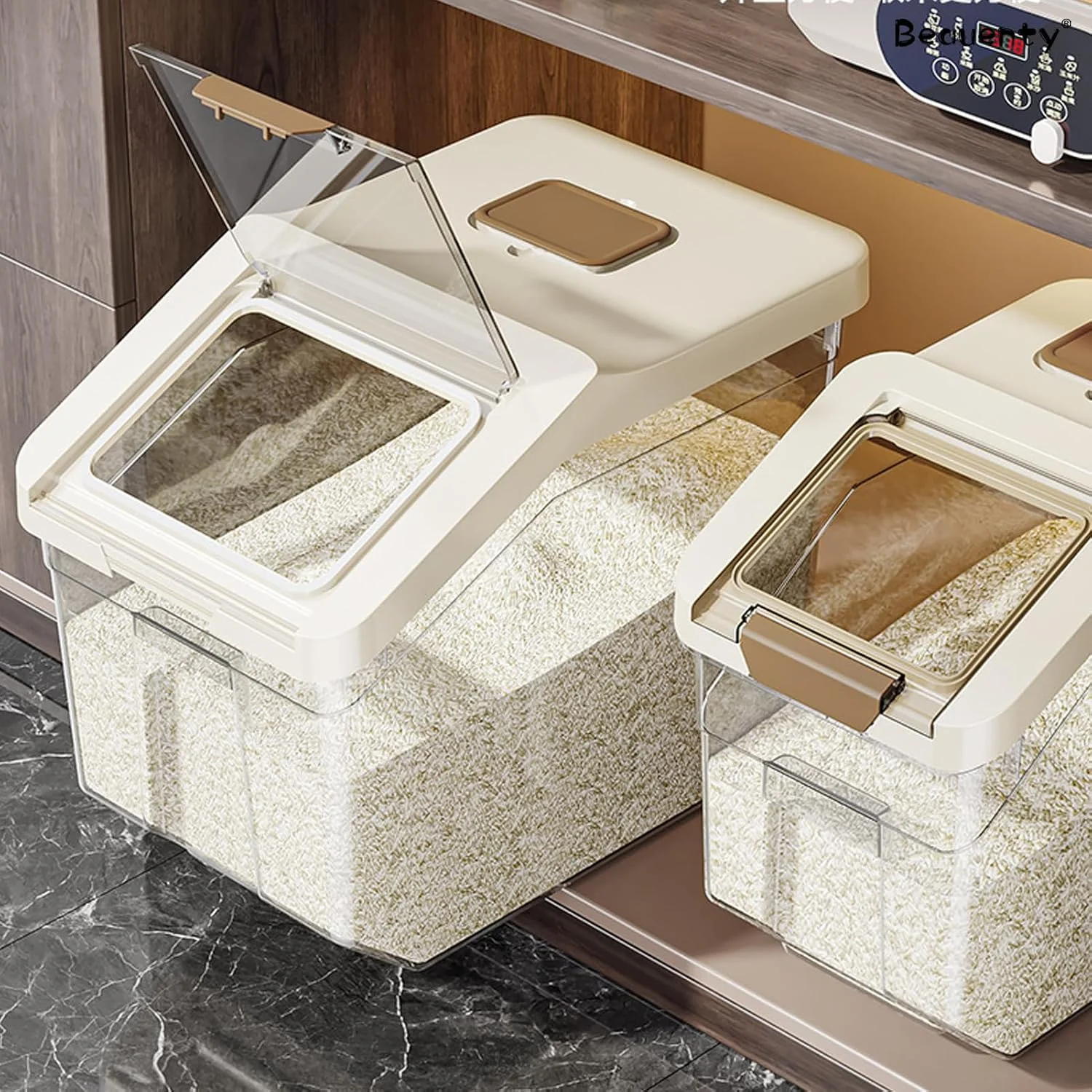 ظرف نگهداری برنج Beauenty، جعبه نگهداری برنج درب دار، جعبه نگهداری مواد غذایی خشک 10 کیلوگرمی/15 کیلوگرمی، بدون BPA (10 کیلوگرم، سفید) ظرف نگهداری برنج Beauenty، جعبه نگهداری برنج درب دار، جعبه نگهداری مواد غذایی خشک 10 کیلوگرمی/15 کیلوگرمی، بدون BPA (10 کیلوگرم، سفید)