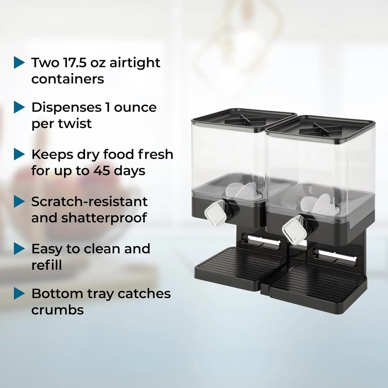 ظرف نگهدارنده دوگانه مواد غذایی خشک Azonee با کنترل میزان خروجی، ظرف فشرده نگهداری غلات و تنقلات برای روی کابینت آشپزخانه، ایده آل برای جو دوسر، برنج، آبنبات، آجیل (مشکی/کروم) ظرف نگهدارنده دوگانه مواد غذایی خشک Azonee با کنترل میزان خروجی، ظرف فشرده نگهداری غلات و تنقلات برای روی کابینت آشپزخانه، ایده آل برای جو دوسر، برنج، آبنبات، آجیل (مشکی/کروم)