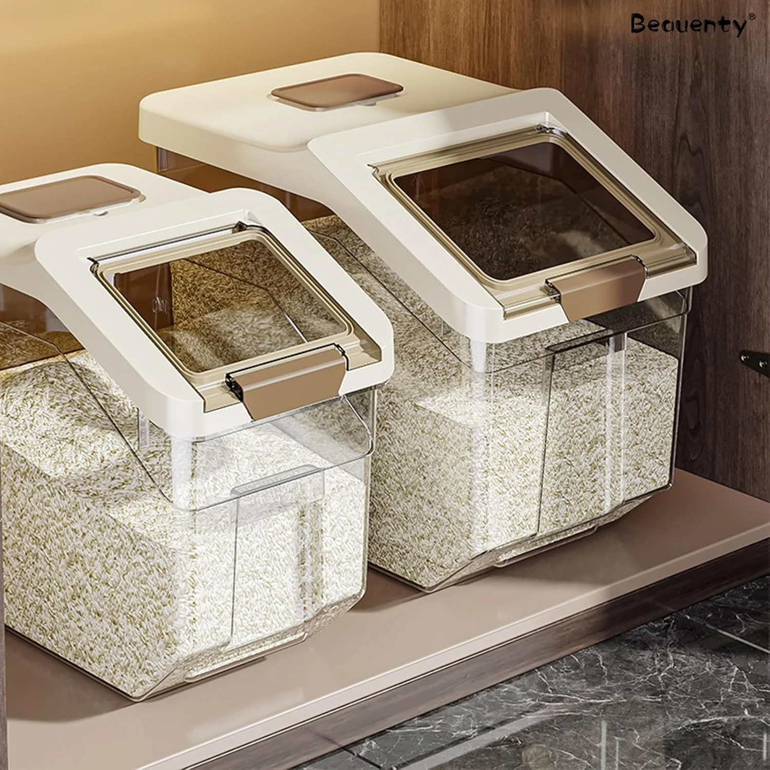 ظرف نگهداری برنج Beauenty، جعبه نگهداری برنج درب دار، جعبه نگهداری مواد غذایی خشک 10 کیلوگرمی/15 کیلوگرمی، بدون BPA (10 کیلوگرم، سفید) ظرف نگهداری برنج Beauenty، جعبه نگهداری برنج درب دار، جعبه نگهداری مواد غذایی خشک 10 کیلوگرمی/15 کیلوگرمی، بدون BPA (10 کیلوگرم، سفید)