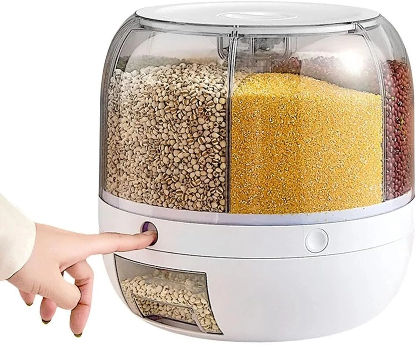 ظرف برنج چرخشی 360 درجه AWH Joyiever، ظرف ذخیره برنج شفاف 6 قسمتی با درب محکم و پیمانه برنج، مناسب برای نگهداری مواد غذایی و غلات در آشپزخانه منزل، 6 کیلوگرم ظرف برنج چرخشی 360 درجه AWH Joyiever، ظرف ذخیره برنج شفاف 6 قسمتی با درب محکم و پیمانه برنج، مناسب برای نگهداری مواد غذایی و غلات در آشپزخانه منزل، 6 کیلوگرم