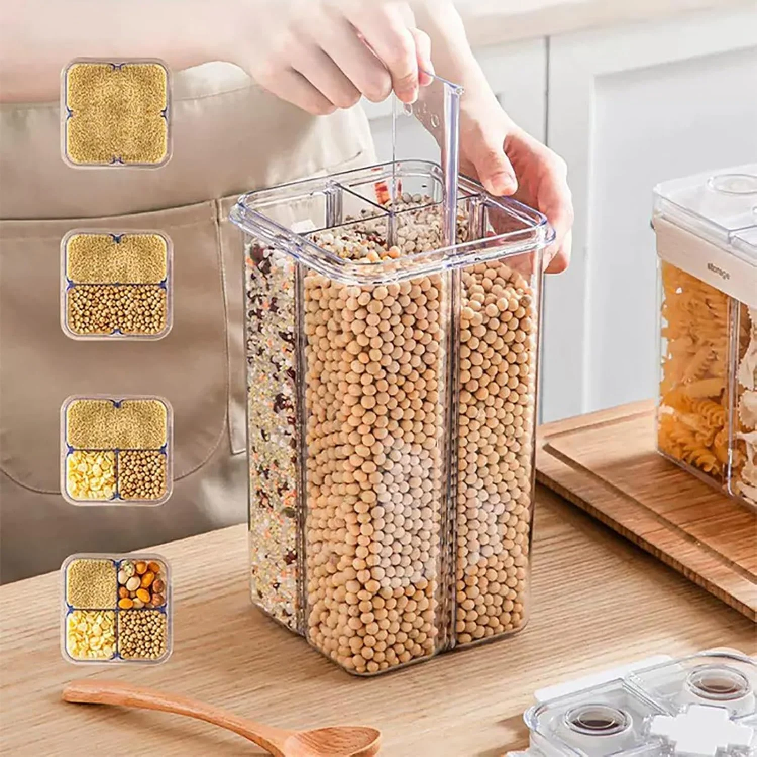 ظرف نگهداری غلات چند محفظه ای با ظرفیت بالا Azonee، پخش کننده آسان غلات، نگهداری مواد غذایی در آشپزخانه، بطری پلاستیکی نگهداری غلات، جعبه مهر و موم شده چند منظوره مواد غذایی ظرف نگهداری غلات چند محفظه ای با ظرفیت بالا Azonee، پخش کننده آسان غلات، نگهداری مواد غذایی در آشپزخانه، بطری پلاستیکی نگهداری غلات، جعبه مهر و موم شده چند منظوره مواد غذایی