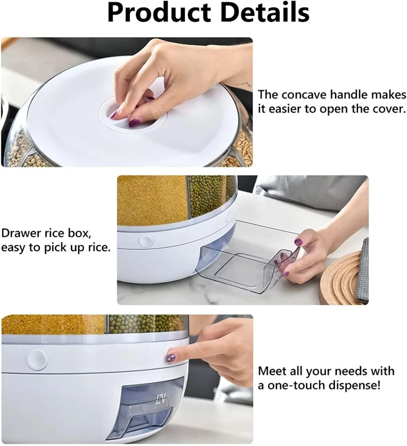 ظرف برنج چرخشی 360 درجه AWH Joyiever، ظرف ذخیره برنج شفاف 6 قسمتی با درب محکم و پیمانه برنج، مناسب برای نگهداری مواد غذایی و غلات در آشپزخانه منزل، 6 کیلوگرم ظرف برنج چرخشی 360 درجه AWH Joyiever، ظرف ذخیره برنج شفاف 6 قسمتی با درب محکم و پیمانه برنج، مناسب برای نگهداری مواد غذایی و غلات در آشپزخانه منزل، 6 کیلوگرم