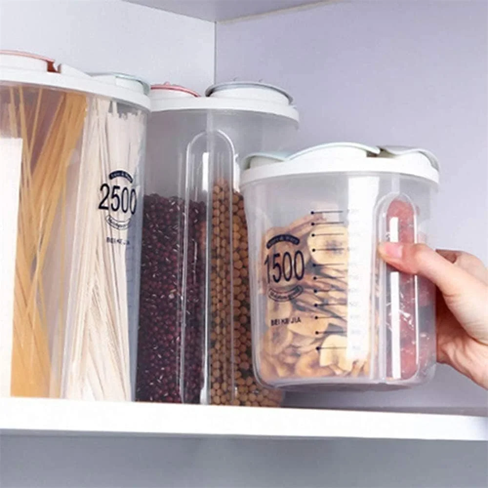 مخزن ذخیره سازی محفظه دار آزون، ظرف نگهداری مواد غذایی بدون BPA، پخش کننده غلات پلاستیکی با درب و محفظه برای غلات، شکر، آرد، برنج، آجیل، تنقلات (1500 میلی لیتر)