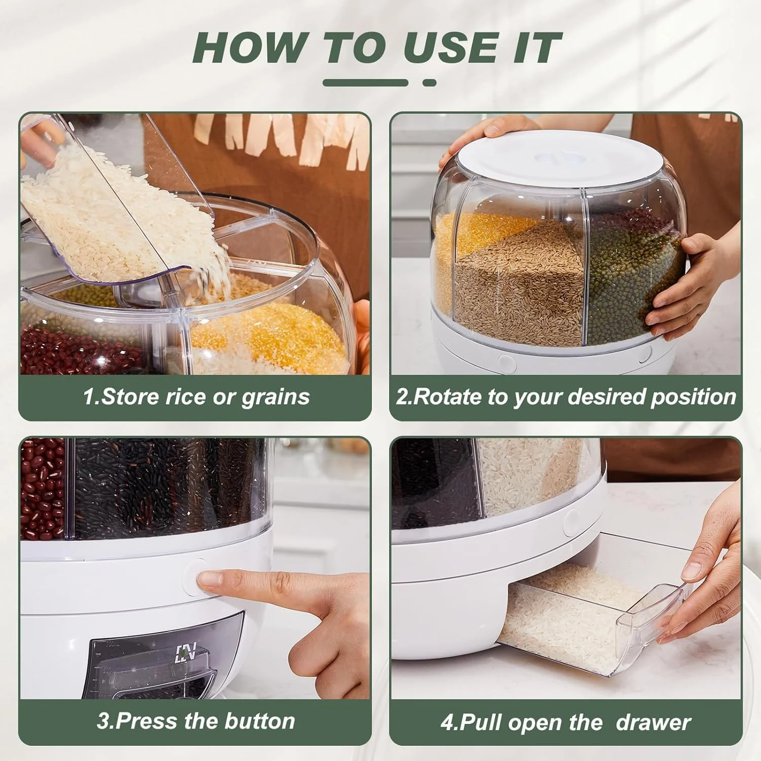 ظرف حبوبات چرخشی 360 درجه AWH - ظرف نگهداری شفاف 6 قسمتی برای مواد غذایی خشک، ظرف گرد شفاف برای غلات، عدس، سازمان دهنده آشپزخانه برای لوبیا و دانه های ریز - بسته 2 عددی ظرف حبوبات چرخشی 360 درجه AWH - ظرف نگهداری شفاف 6 قسمتی برای مواد غذایی خشک، ظرف گرد شفاف برای غلات، عدس، سازمان دهنده آشپزخانه برای لوبیا و دانه های ریز - بسته 2 عددی