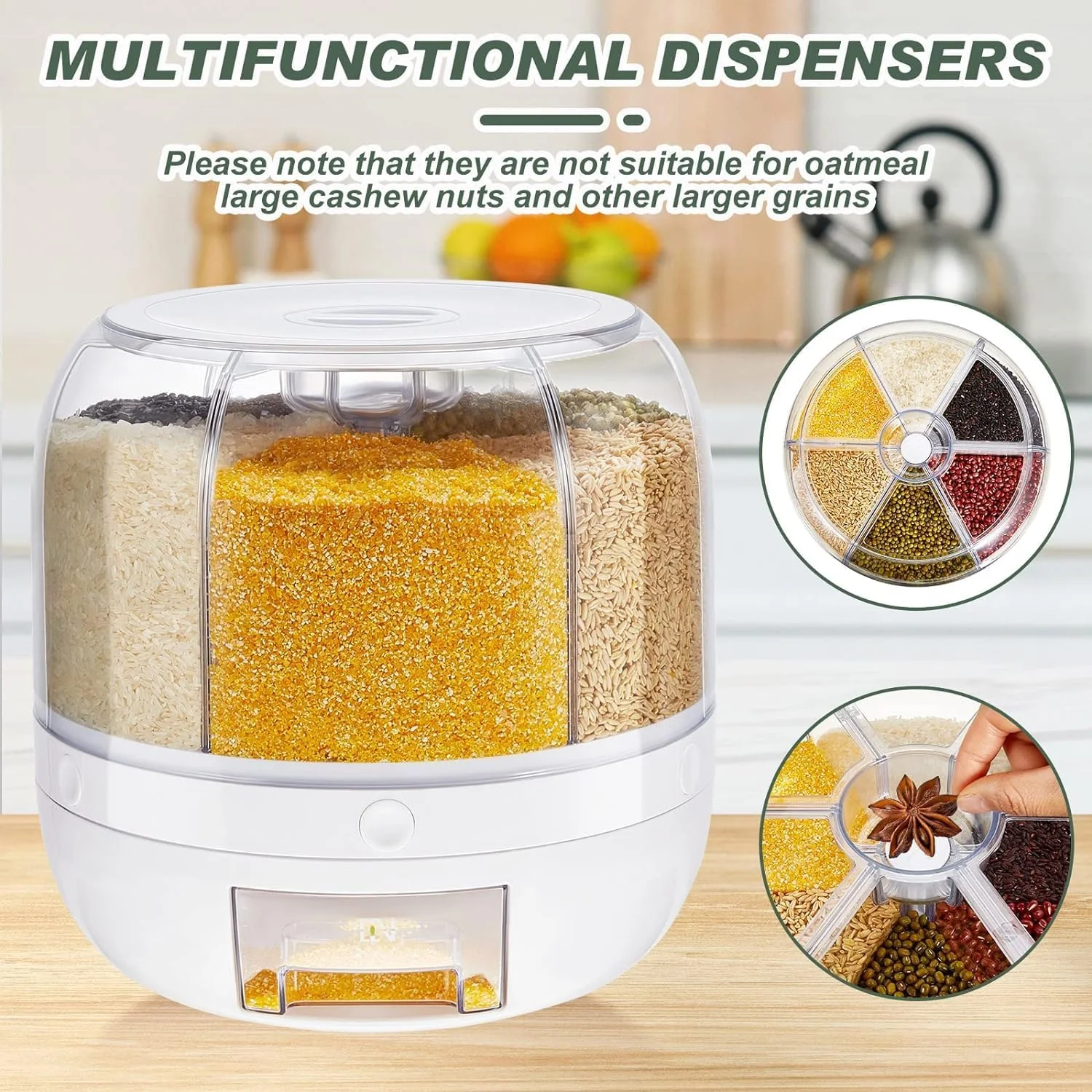 ظرف حبوبات چرخشی 360 درجه AWH - ظرف نگهداری شفاف 6 قسمتی برای مواد غذایی خشک، ظرف گرد شفاف برای غلات، عدس، سازمان دهنده آشپزخانه برای لوبیا و دانه های ریز - بسته 2 عددی ظرف حبوبات چرخشی 360 درجه AWH - ظرف نگهداری شفاف 6 قسمتی برای مواد غذایی خشک، ظرف گرد شفاف برای غلات، عدس، سازمان دهنده آشپزخانه برای لوبیا و دانه های ریز - بسته 2 عددی