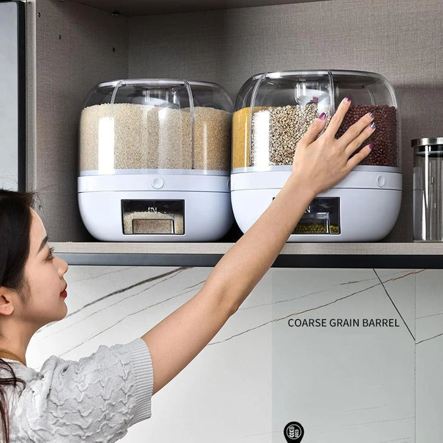 ظرف برنج چرخشی 360 درجه AWH Joyiever، ظرف ذخیره برنج شفاف 6 قسمتی با درب محکم و پیمانه برنج، مناسب برای نگهداری مواد غذایی و غلات در آشپزخانه منزل، 6 کیلوگرم ظرف برنج چرخشی 360 درجه AWH Joyiever، ظرف ذخیره برنج شفاف 6 قسمتی با درب محکم و پیمانه برنج، مناسب برای نگهداری مواد غذایی و غلات در آشپزخانه منزل، 6 کیلوگرم